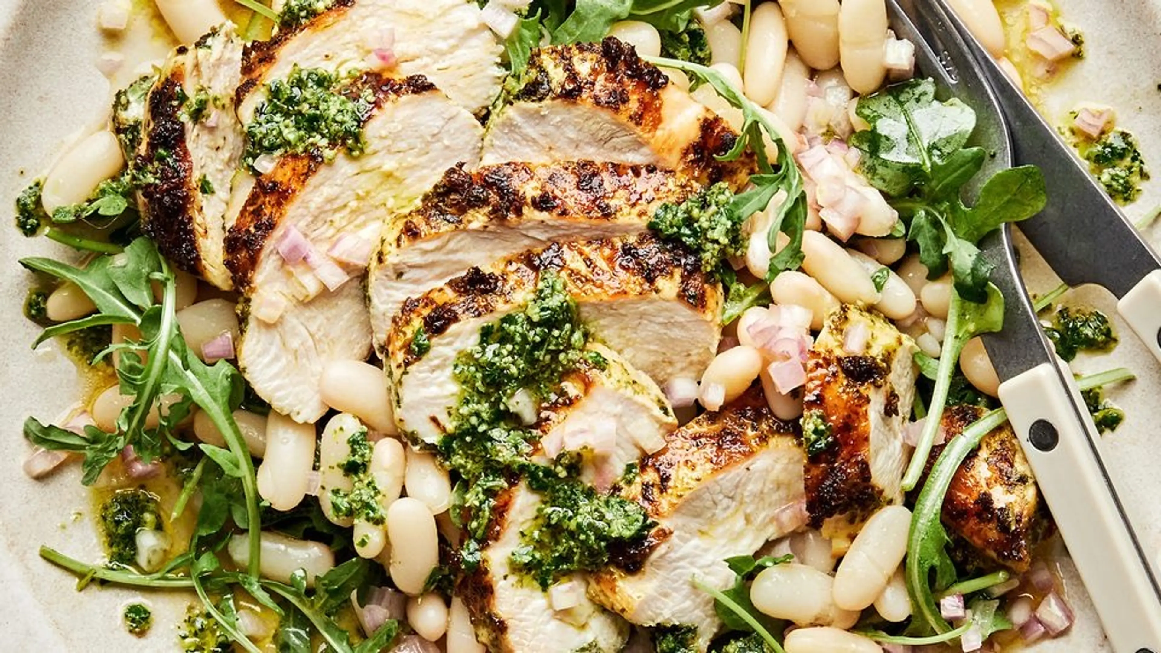 Arugula White Bean Salad with Pesto Chicken