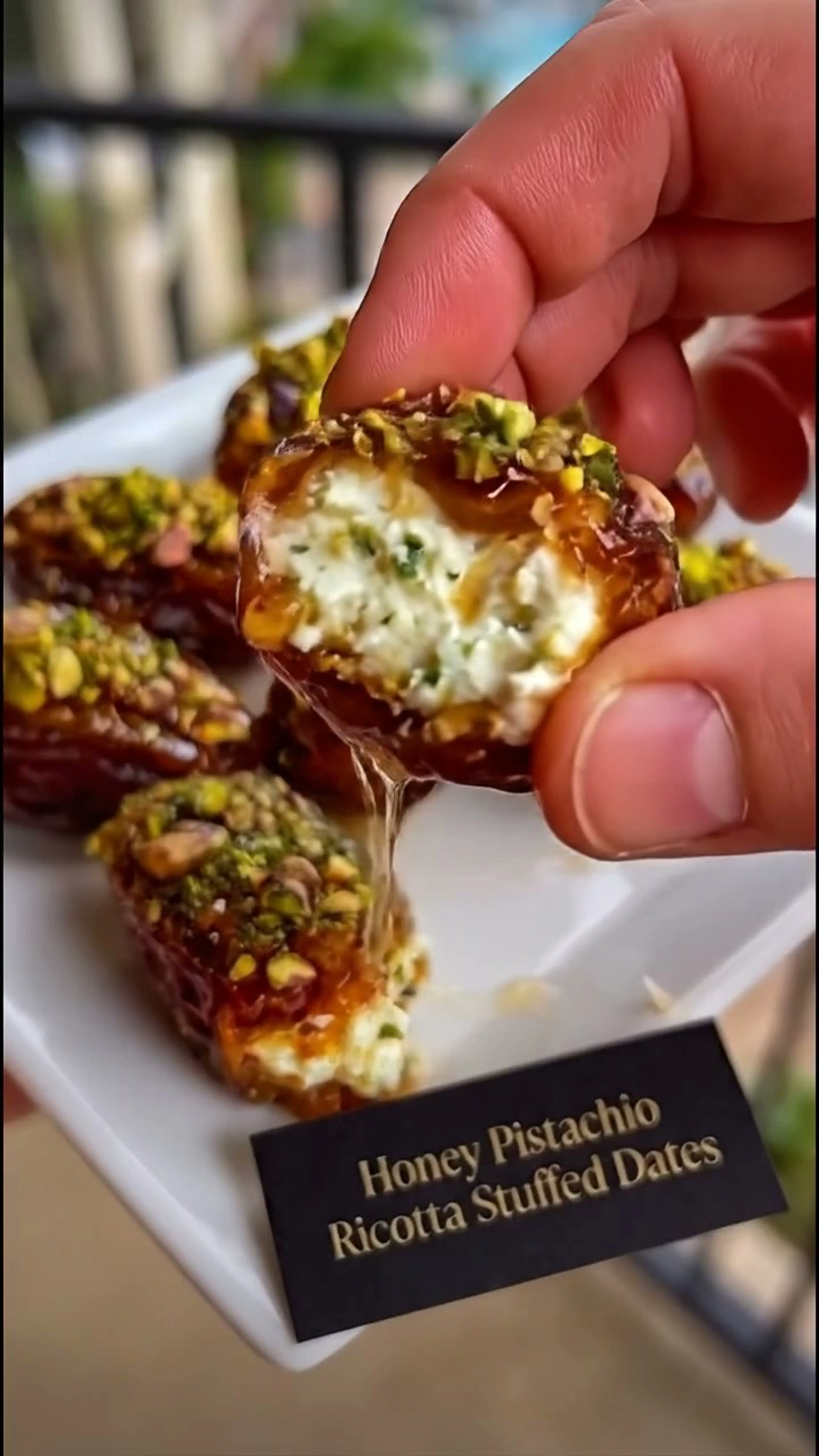 Honey Pistachio Ricotta Stuffed Dates