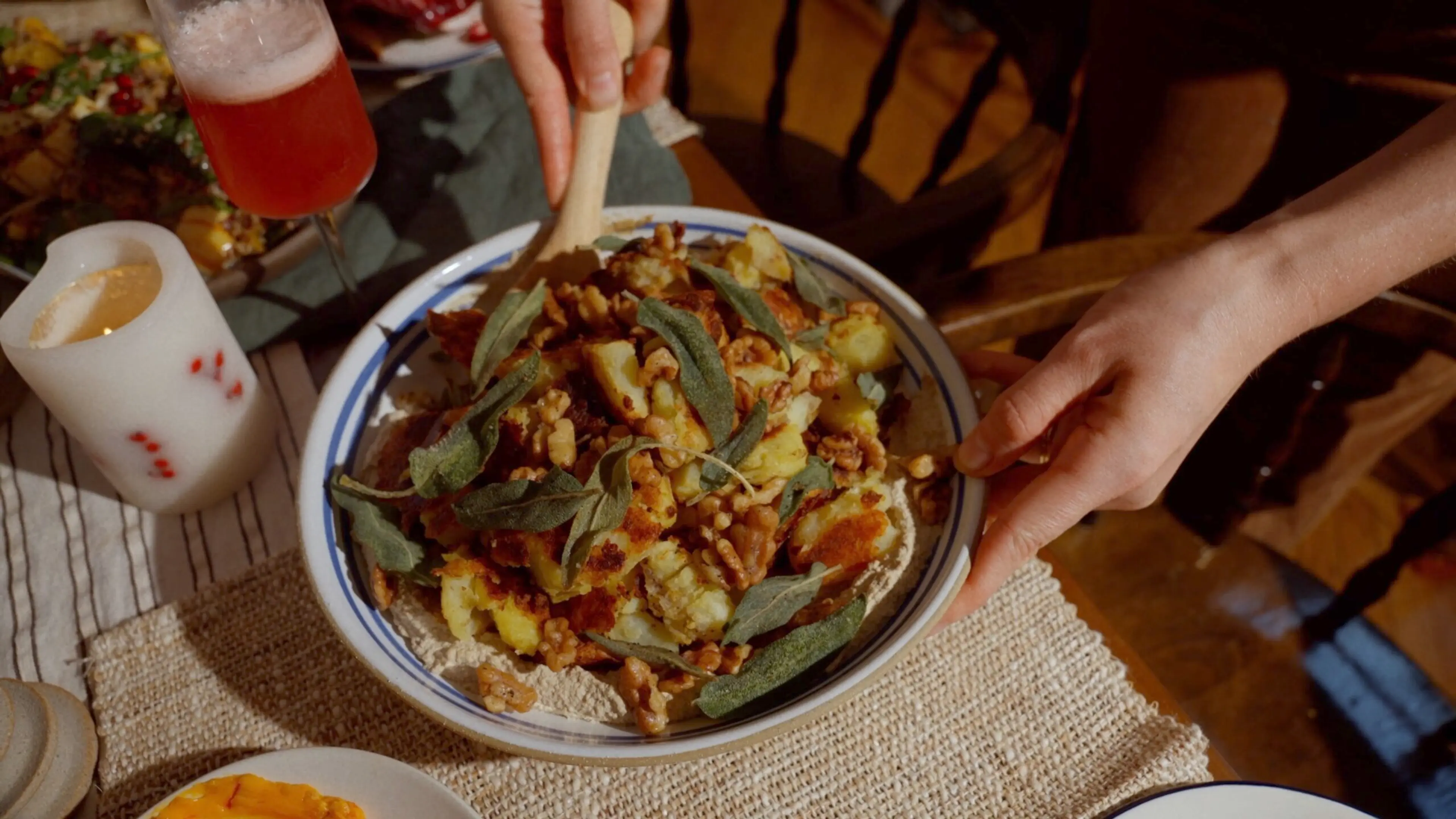 Brown Butter Crispy Potatoes with Walnuts & Sage