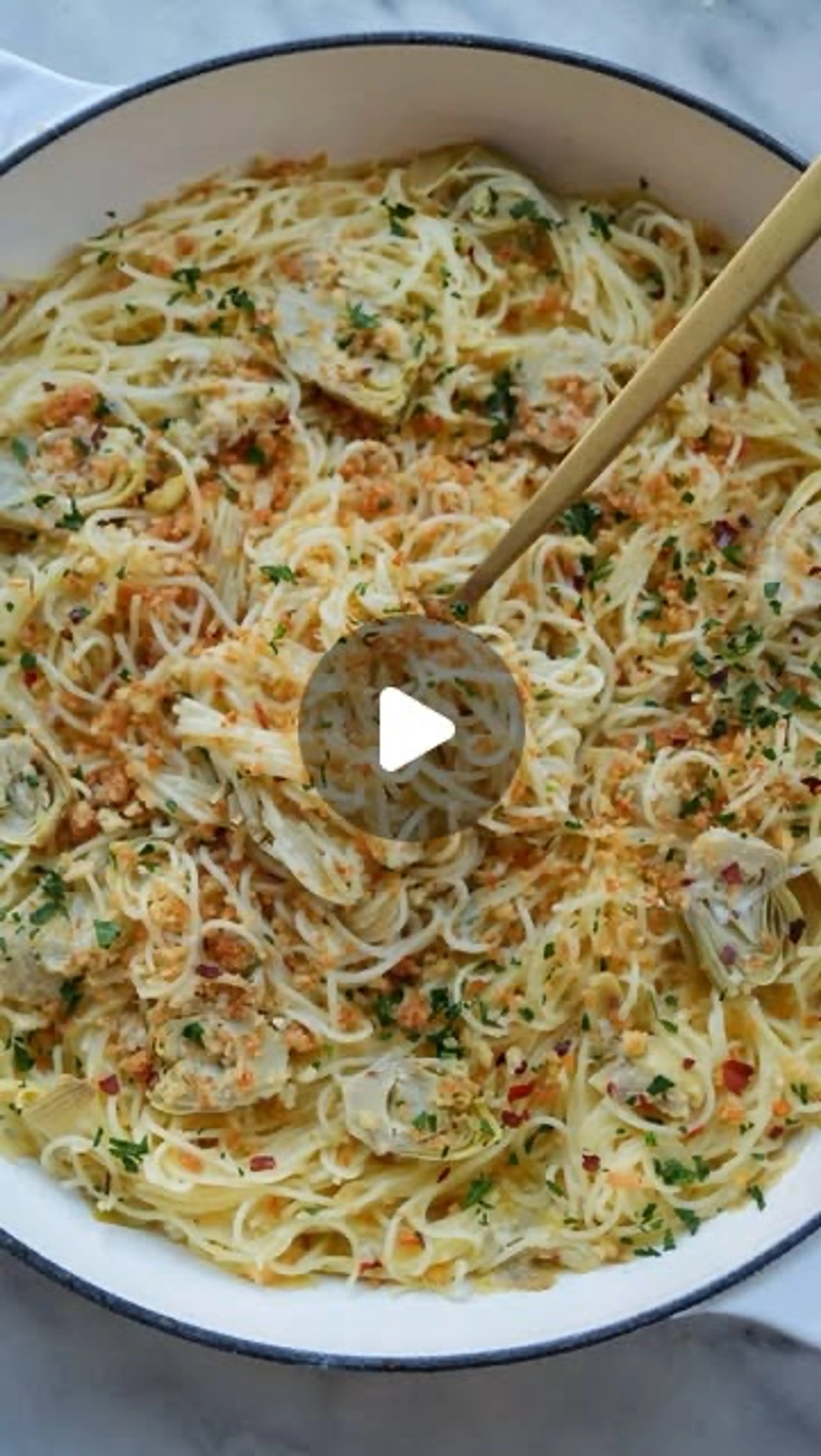 Lemon Artichoke Capellini with Toasted Lemon Garlic Breadcru