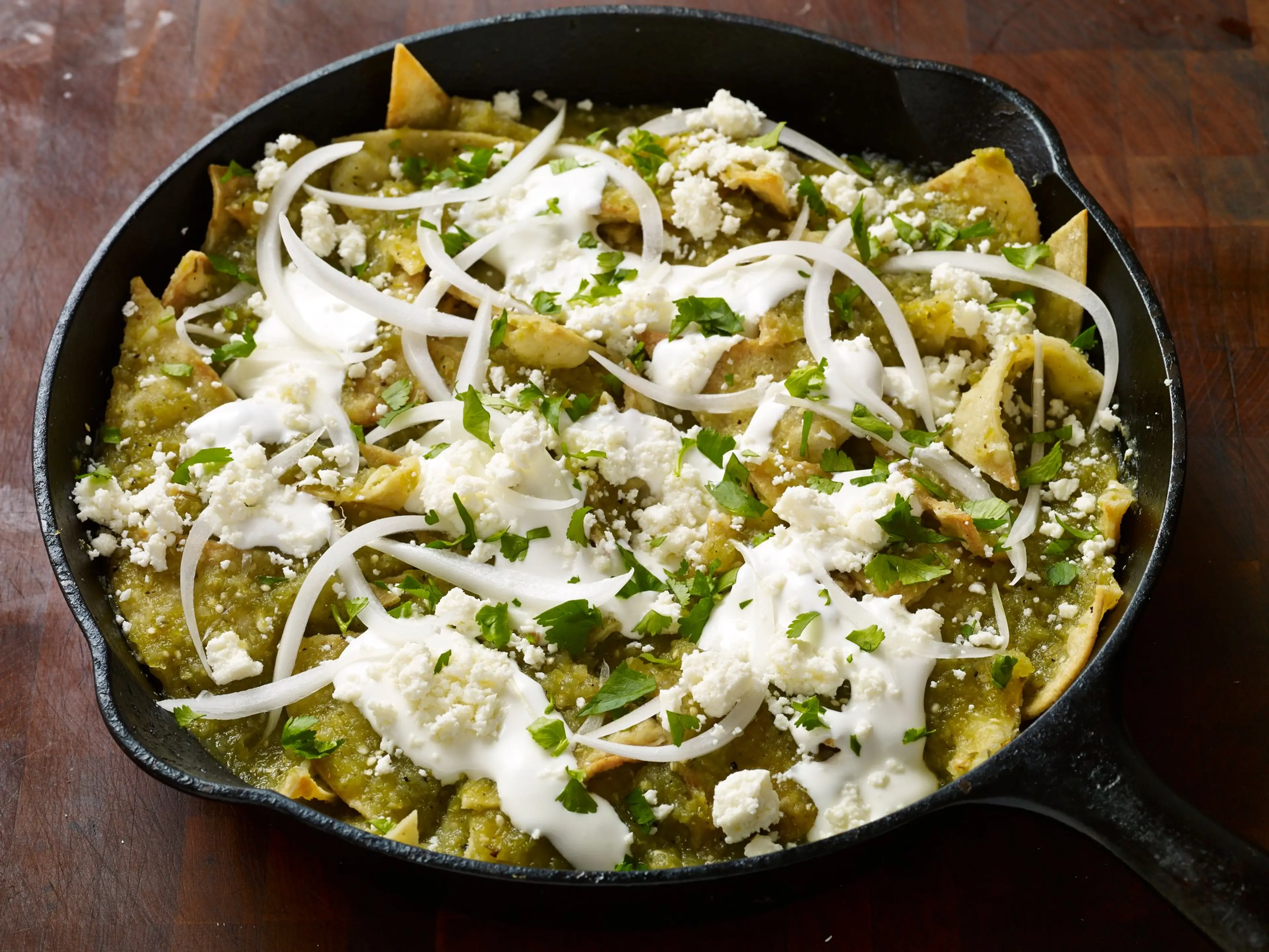 Green Chilaquiles in Roasted Tomatillo Sauce