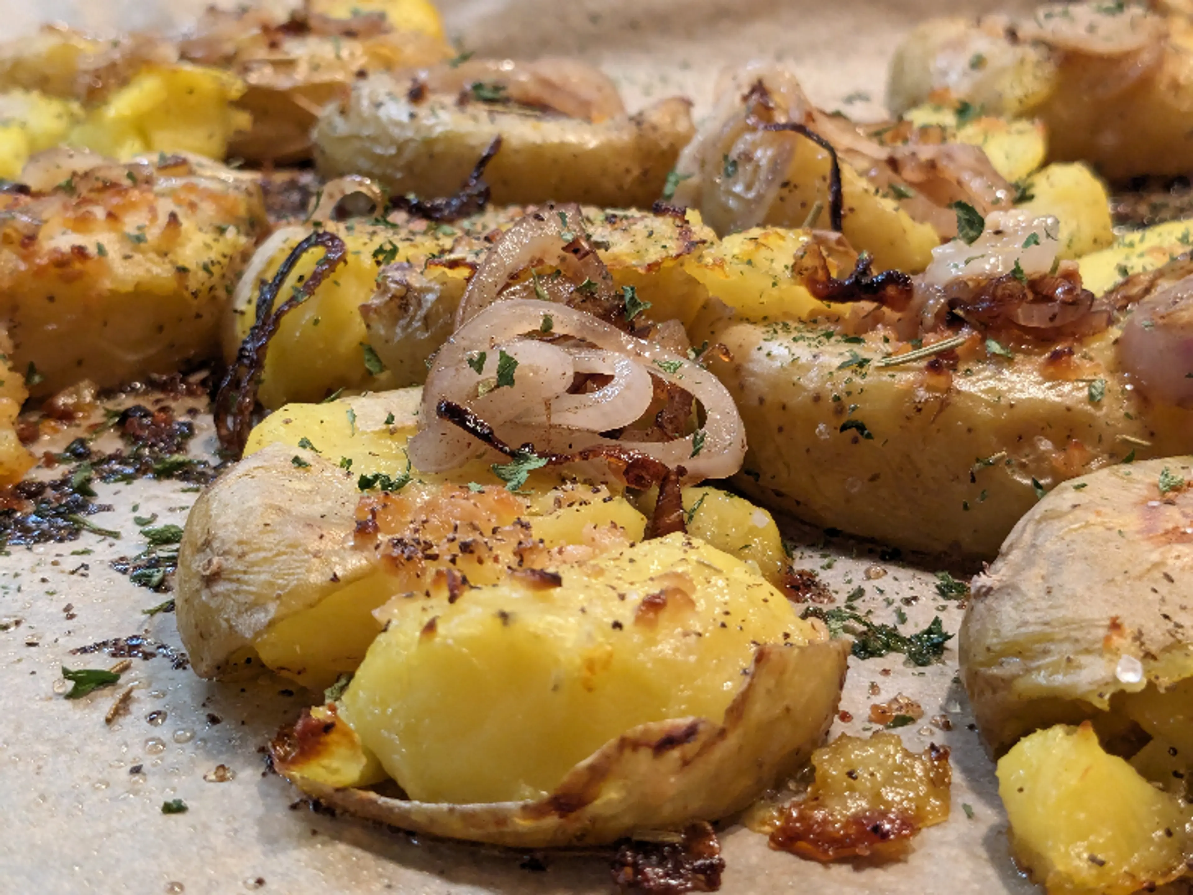 Crushed Marble Potatoes with Sea Salt & Rosemary