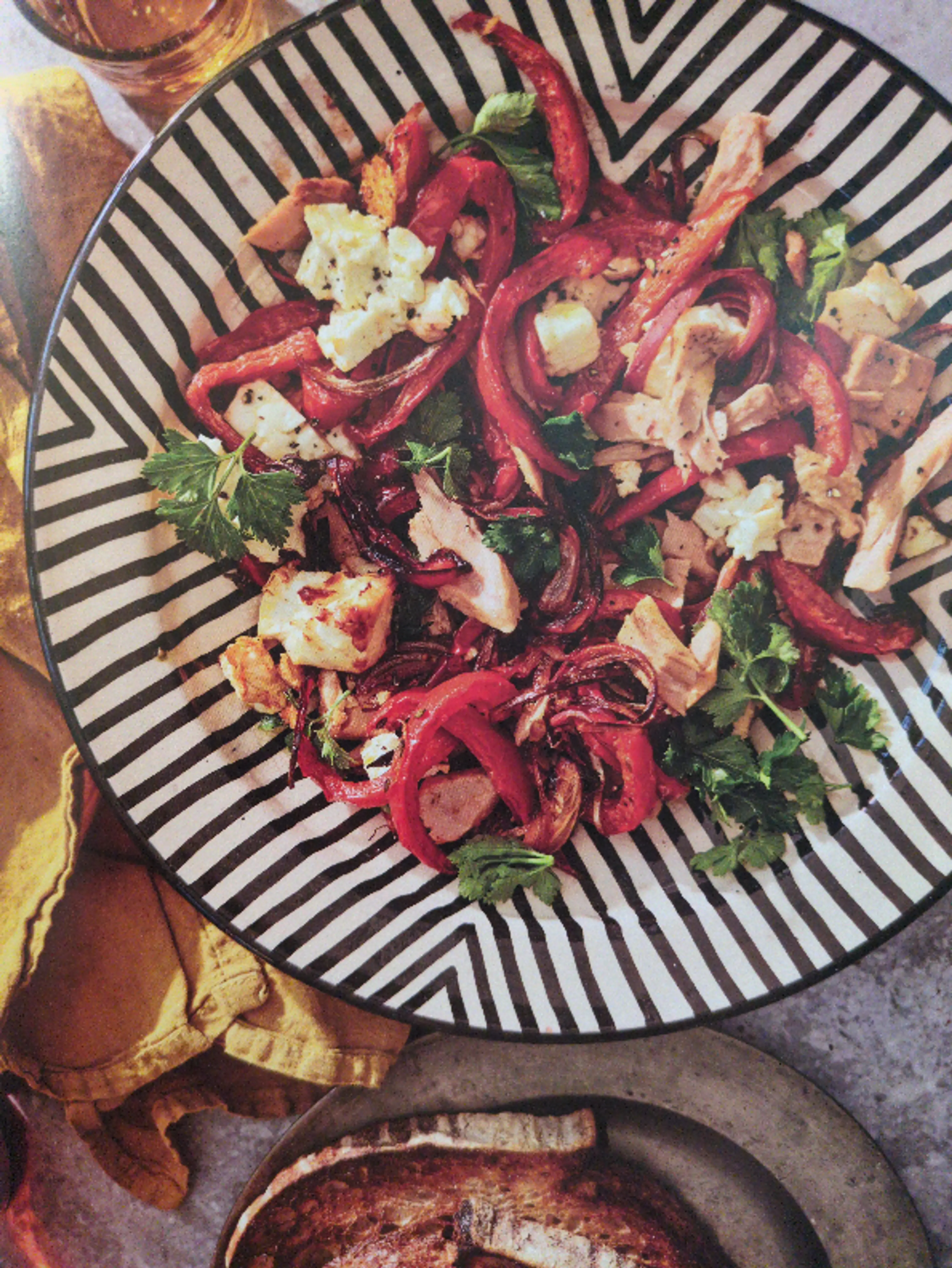 Roasted Red Peppers and Onions with Tuna and Feta