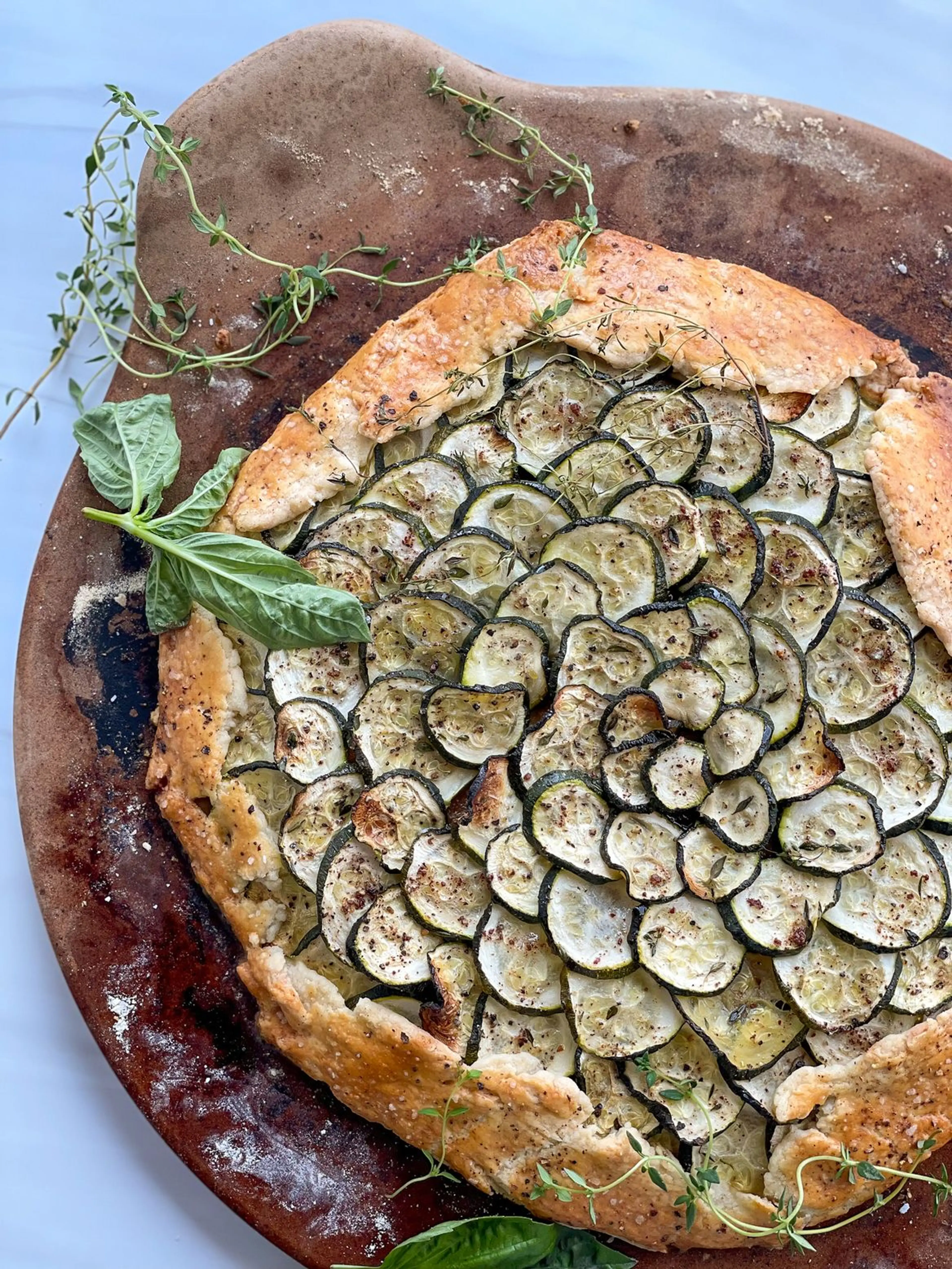 Zucchini, Caramelized Onion, and Thyme Goat Cheese Galette