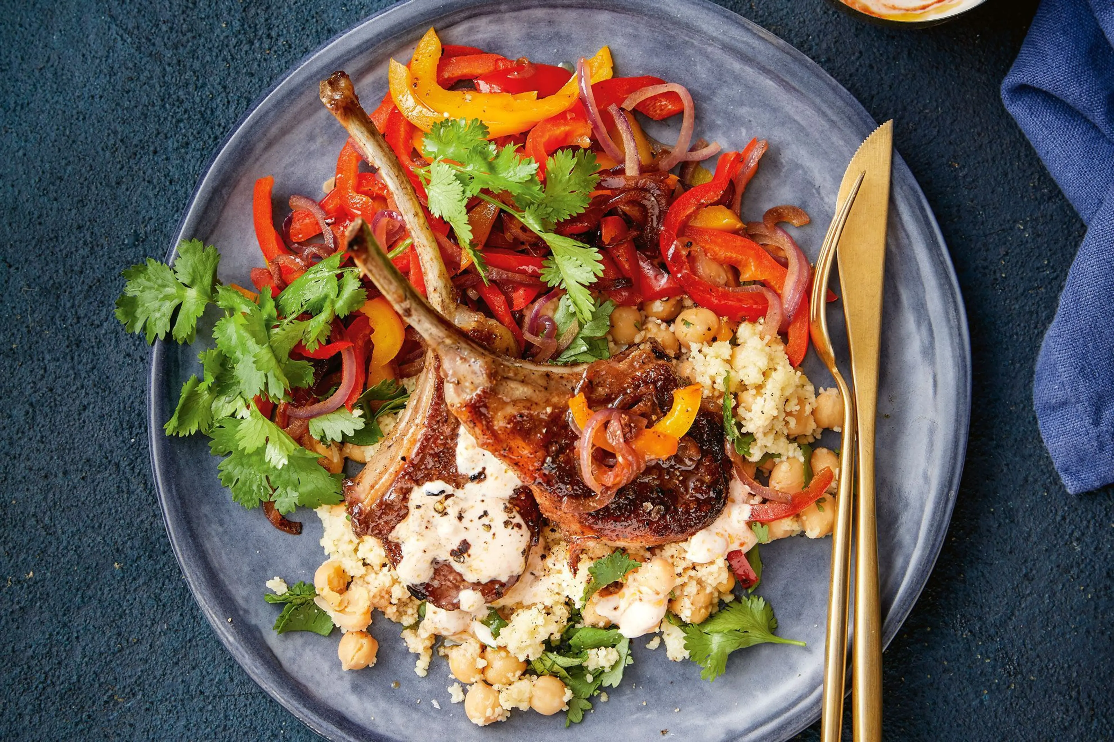 Spiced lamb cutlets with couscous salad