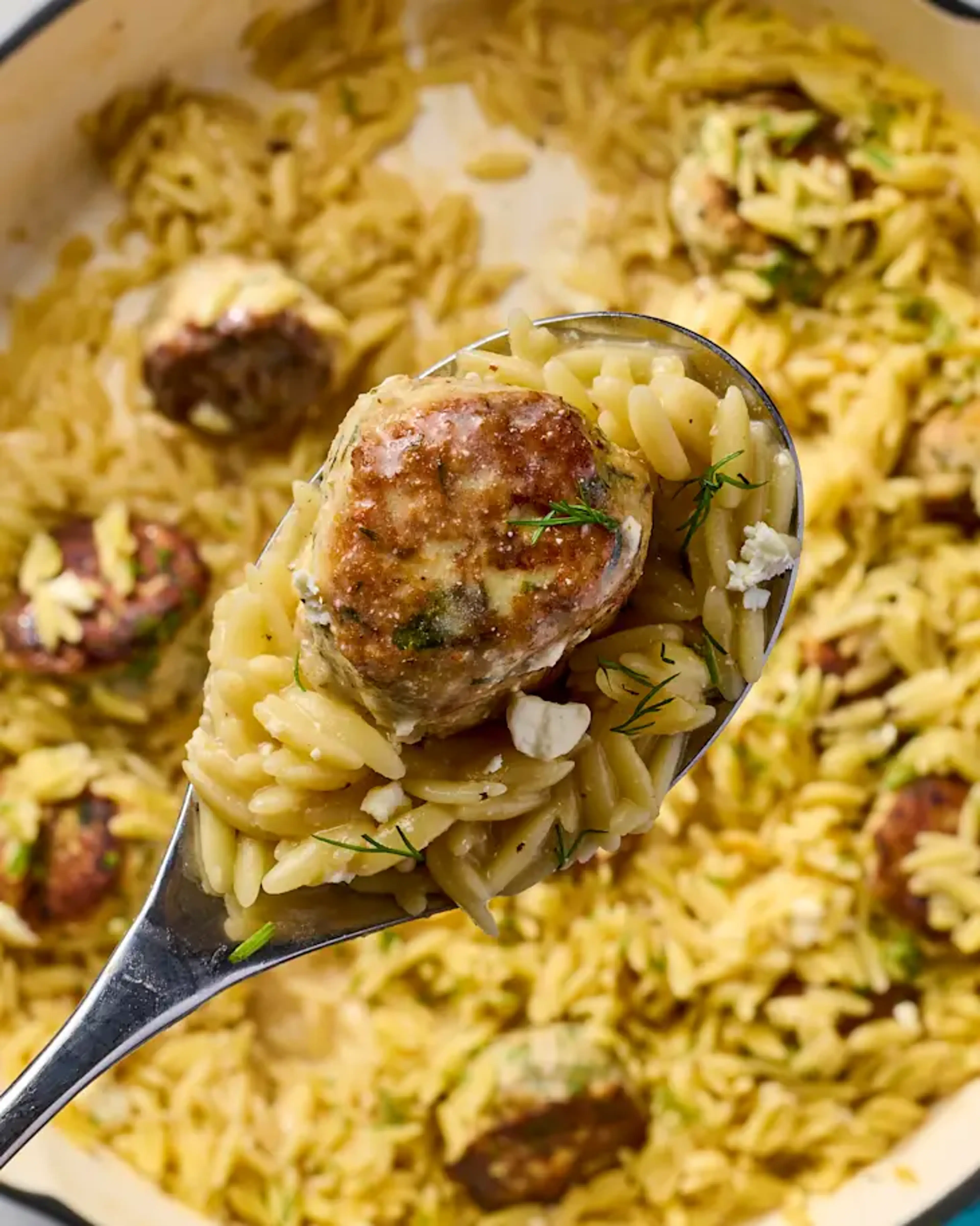 greek chicken meatballs and lemon orzo