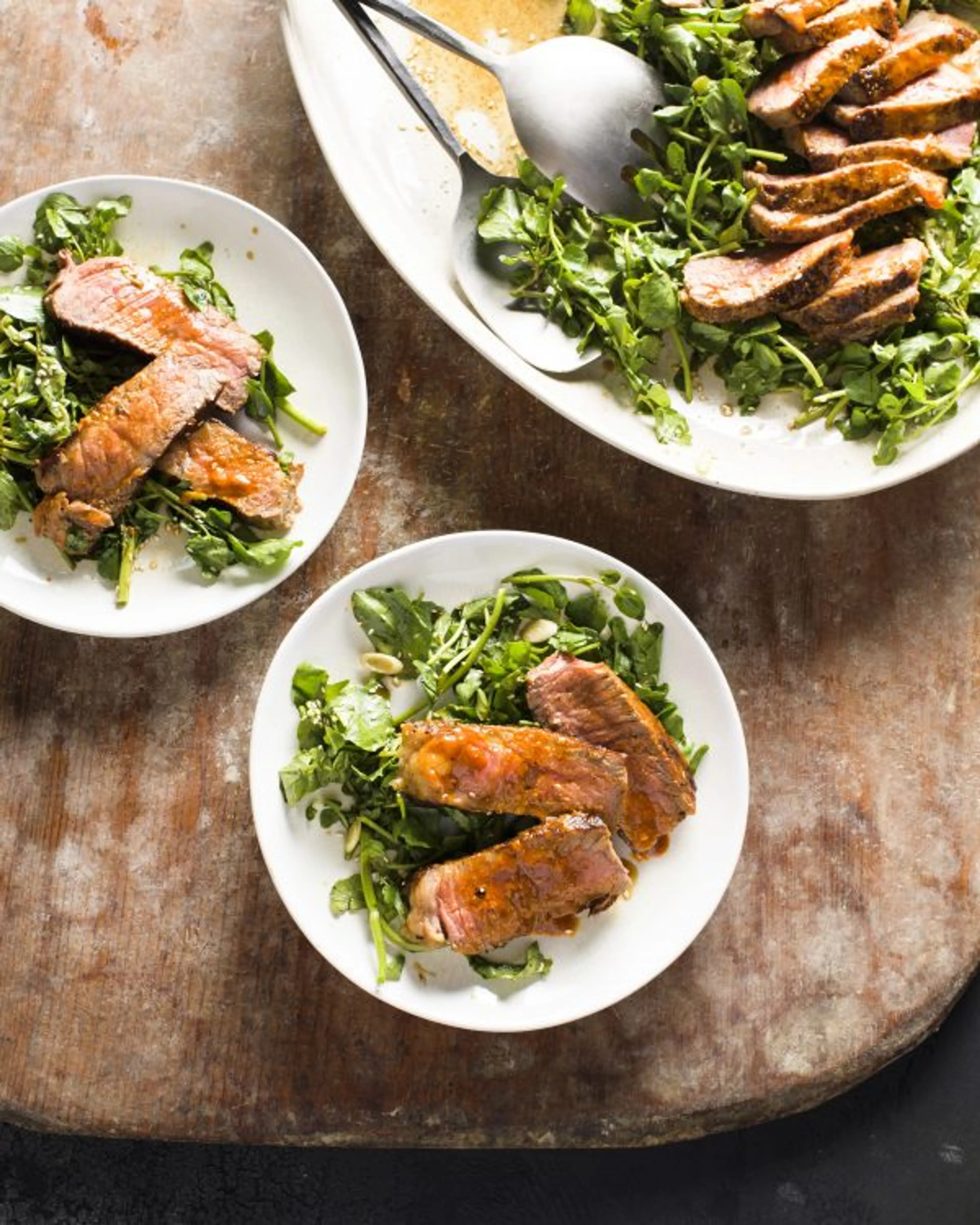 Pan-Seared Steak with Smoky Miso Butter and Watercress Salad