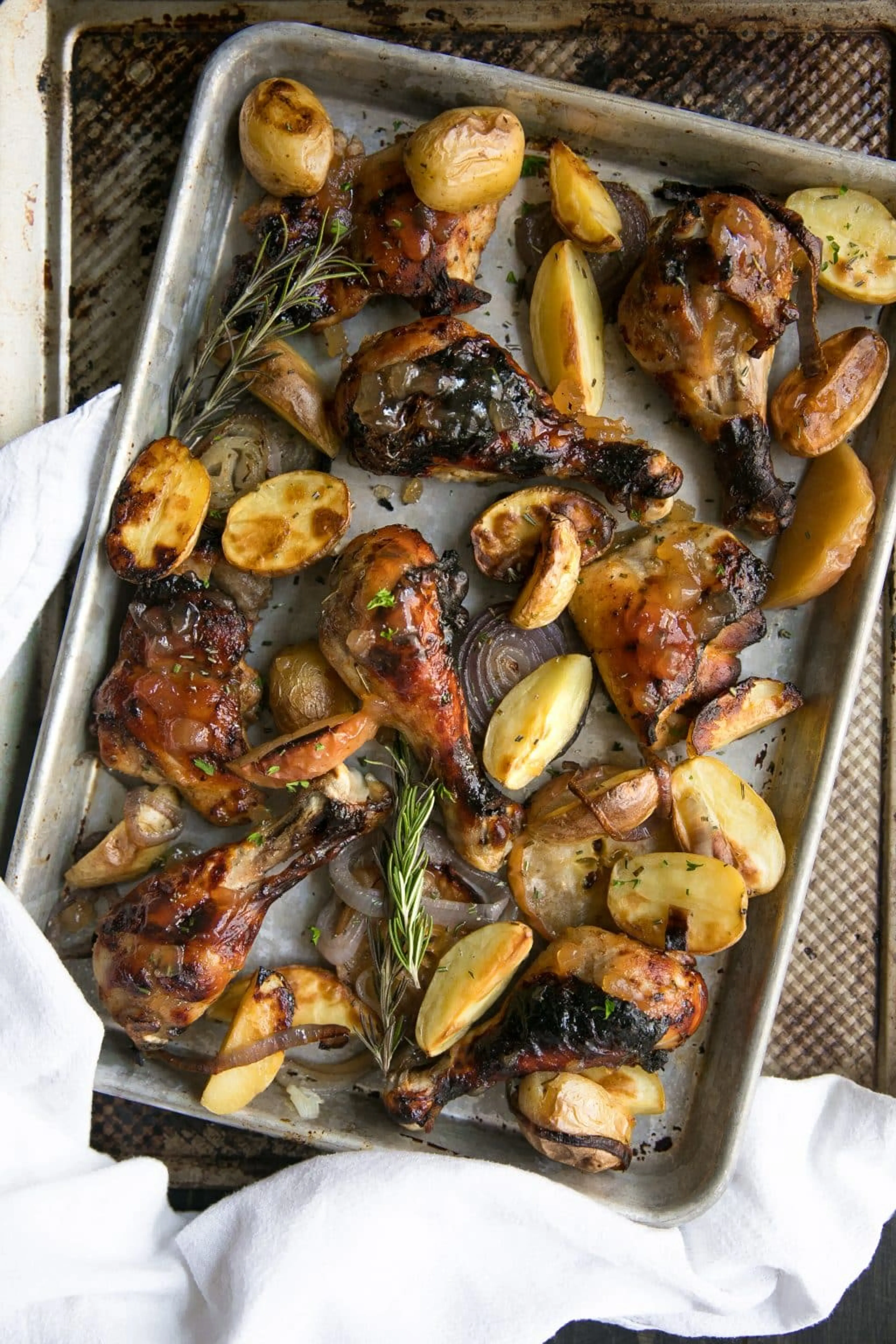 Apple Butter Roasted Chicken Recipe with Onions and Potatoes