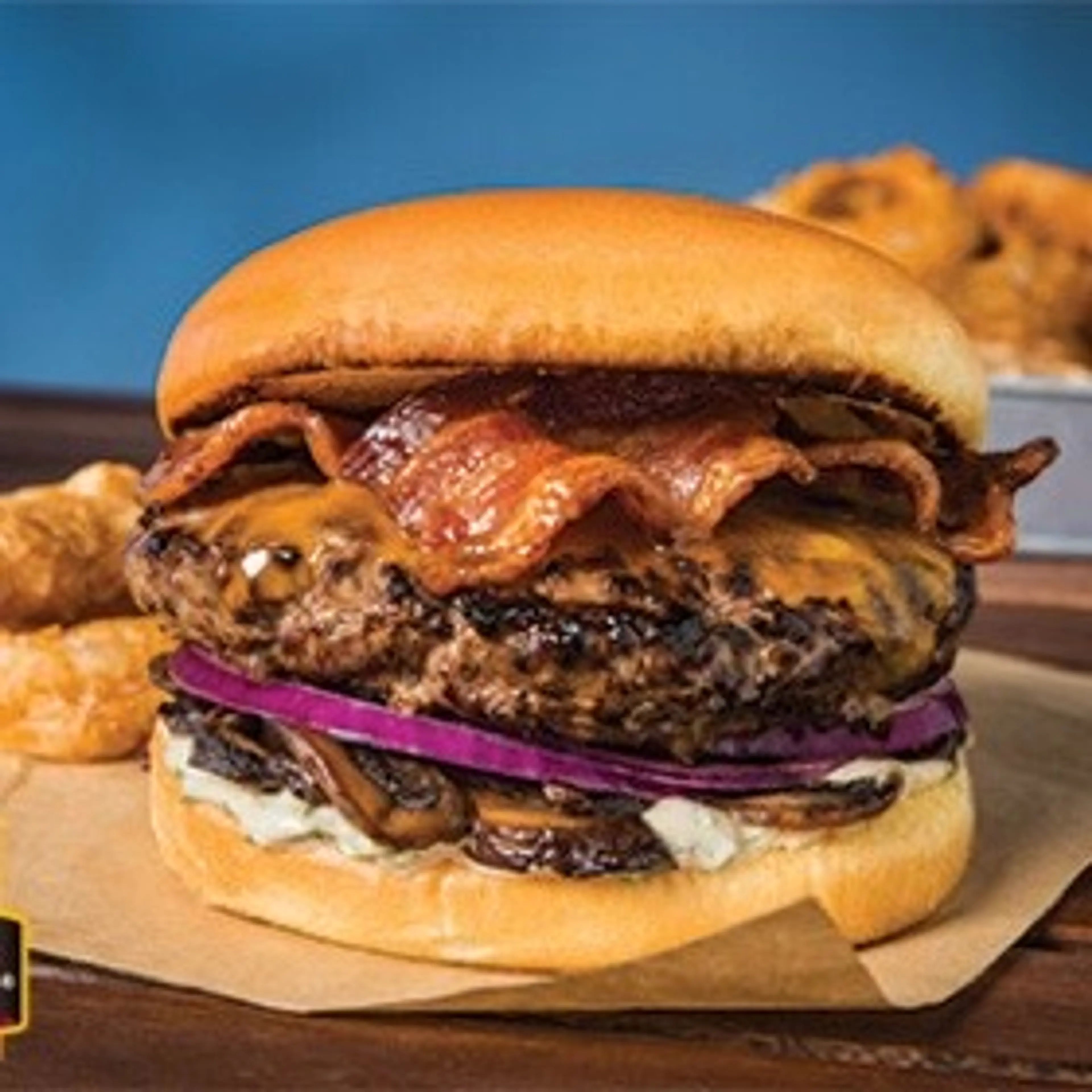 Mushroom, Cheddar, Bacon Burger