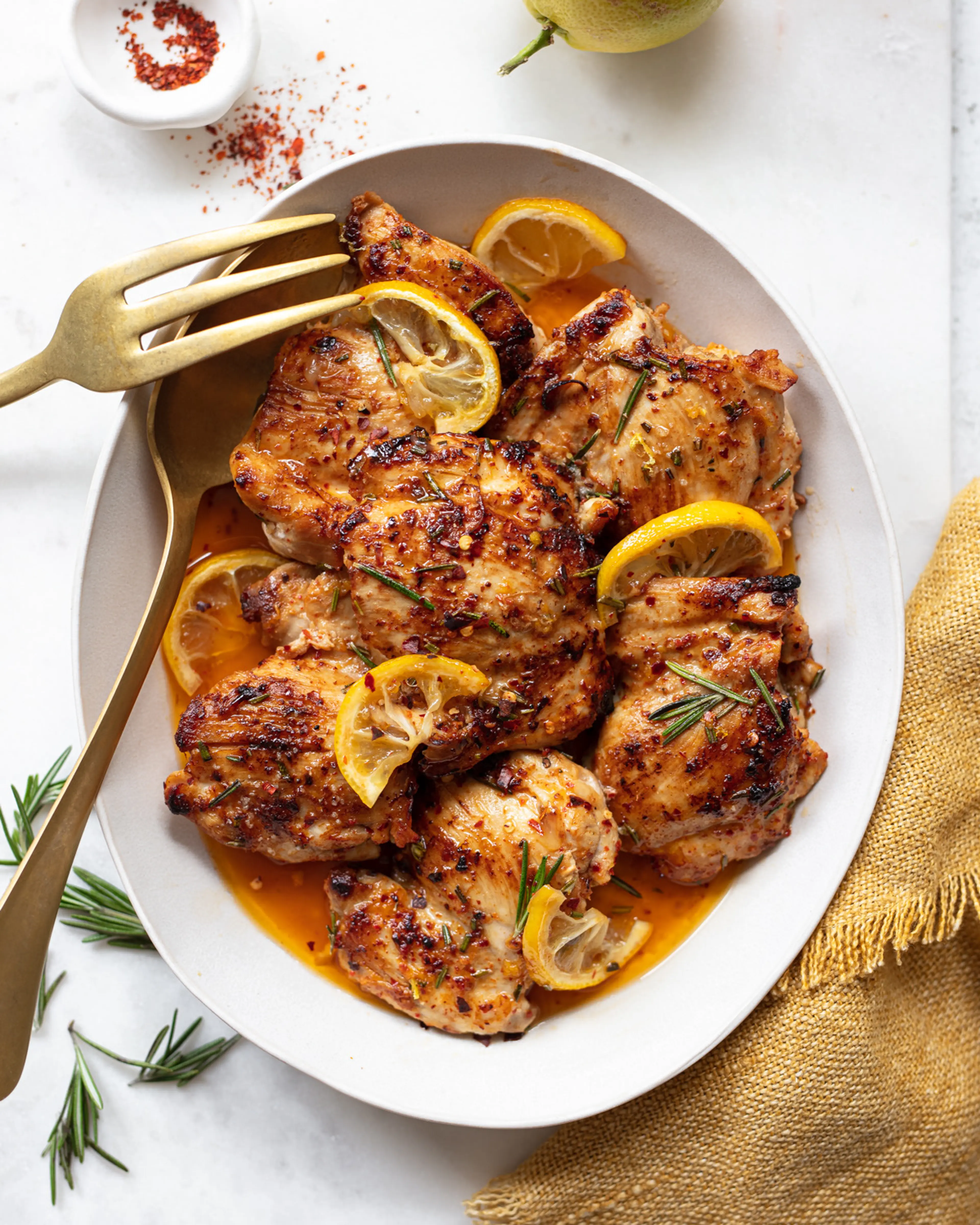 Pan-Roasted Lemon Chicken Thighs with Rosemary
