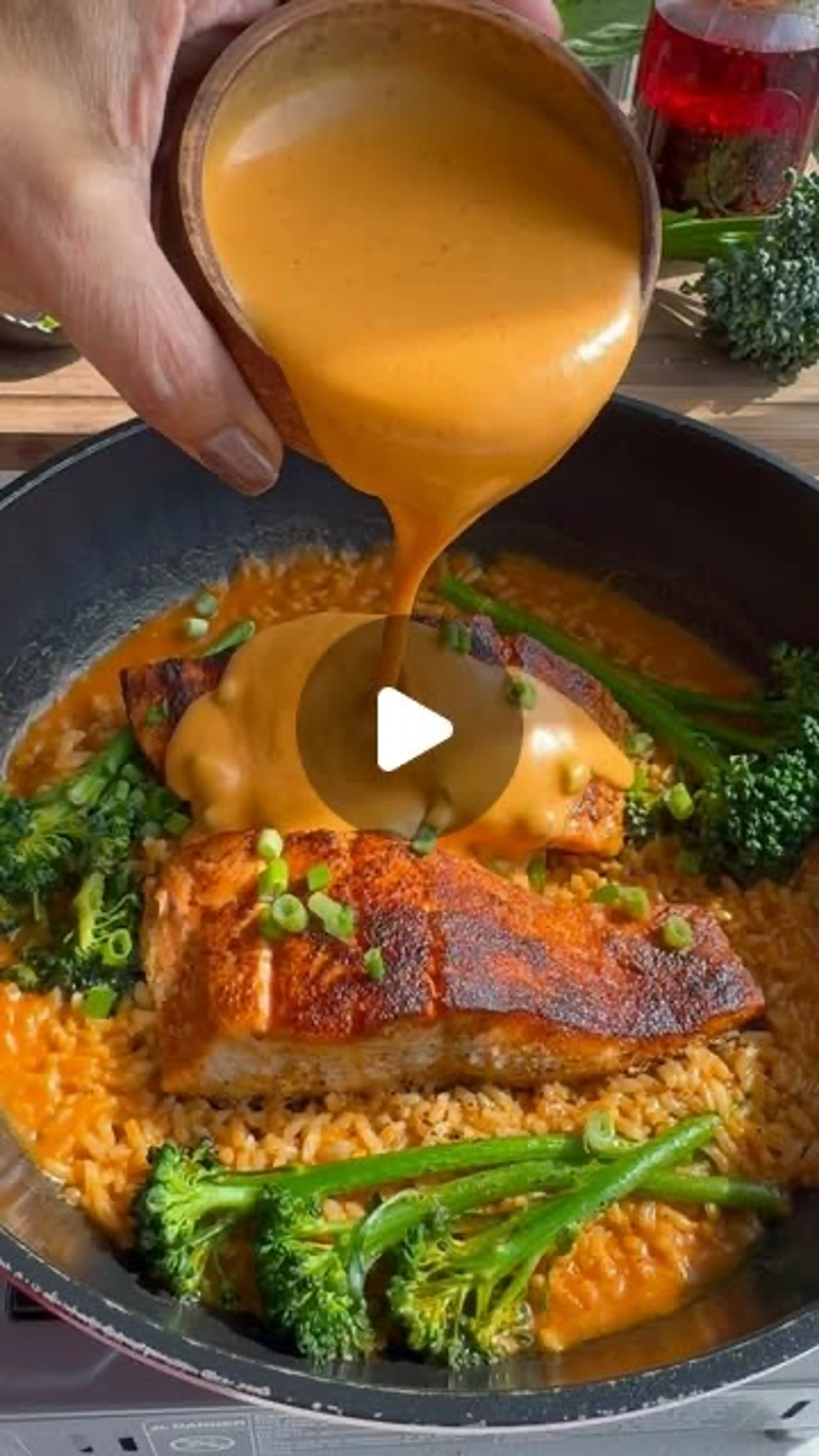 Salmon in Thai Curry Over Rice and Broccoli