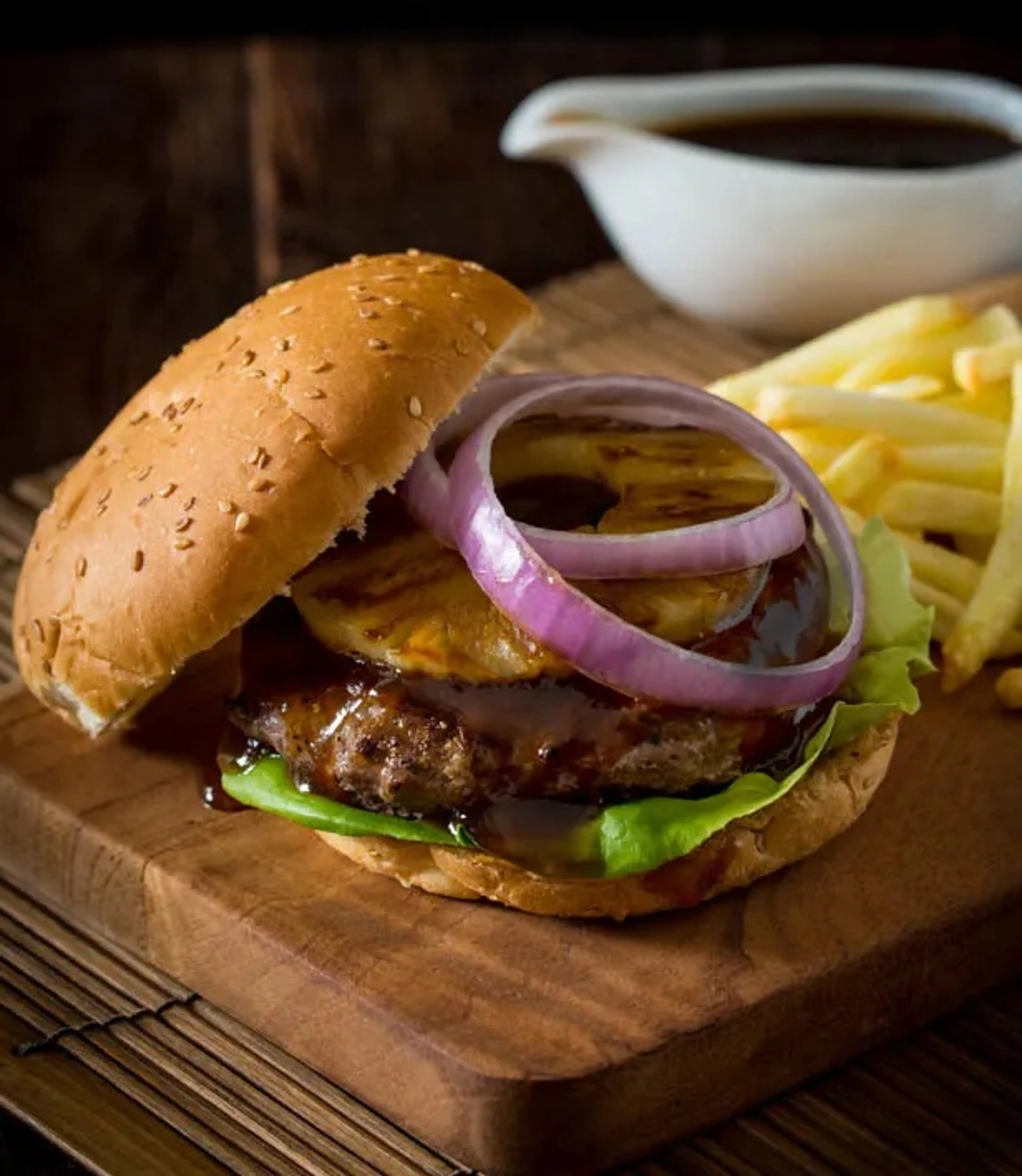 Spicy Teriyaki Burger with Grilled Pineapple