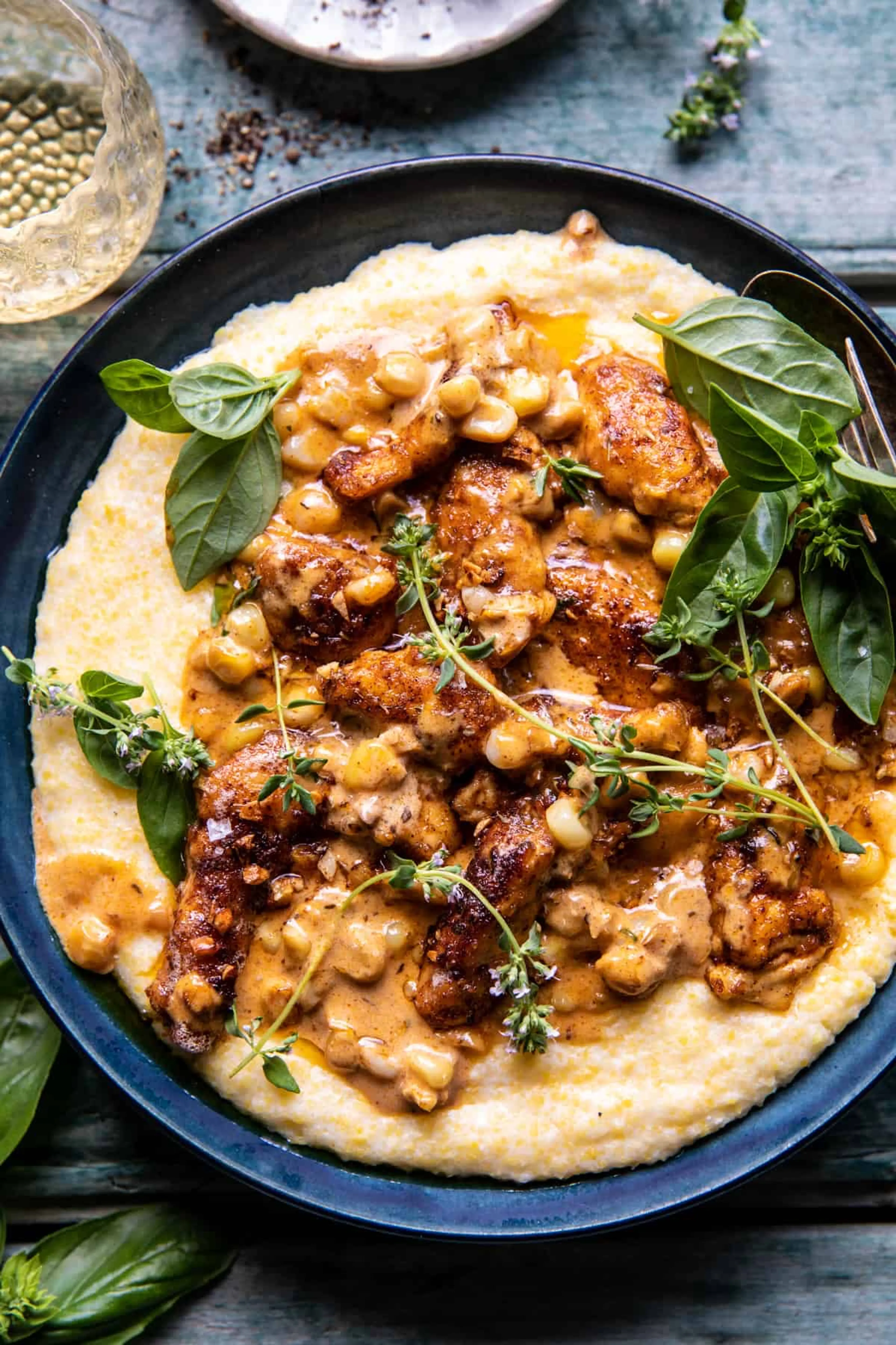 Creamy Garlic Corn Chicken with Cheesy Polenta