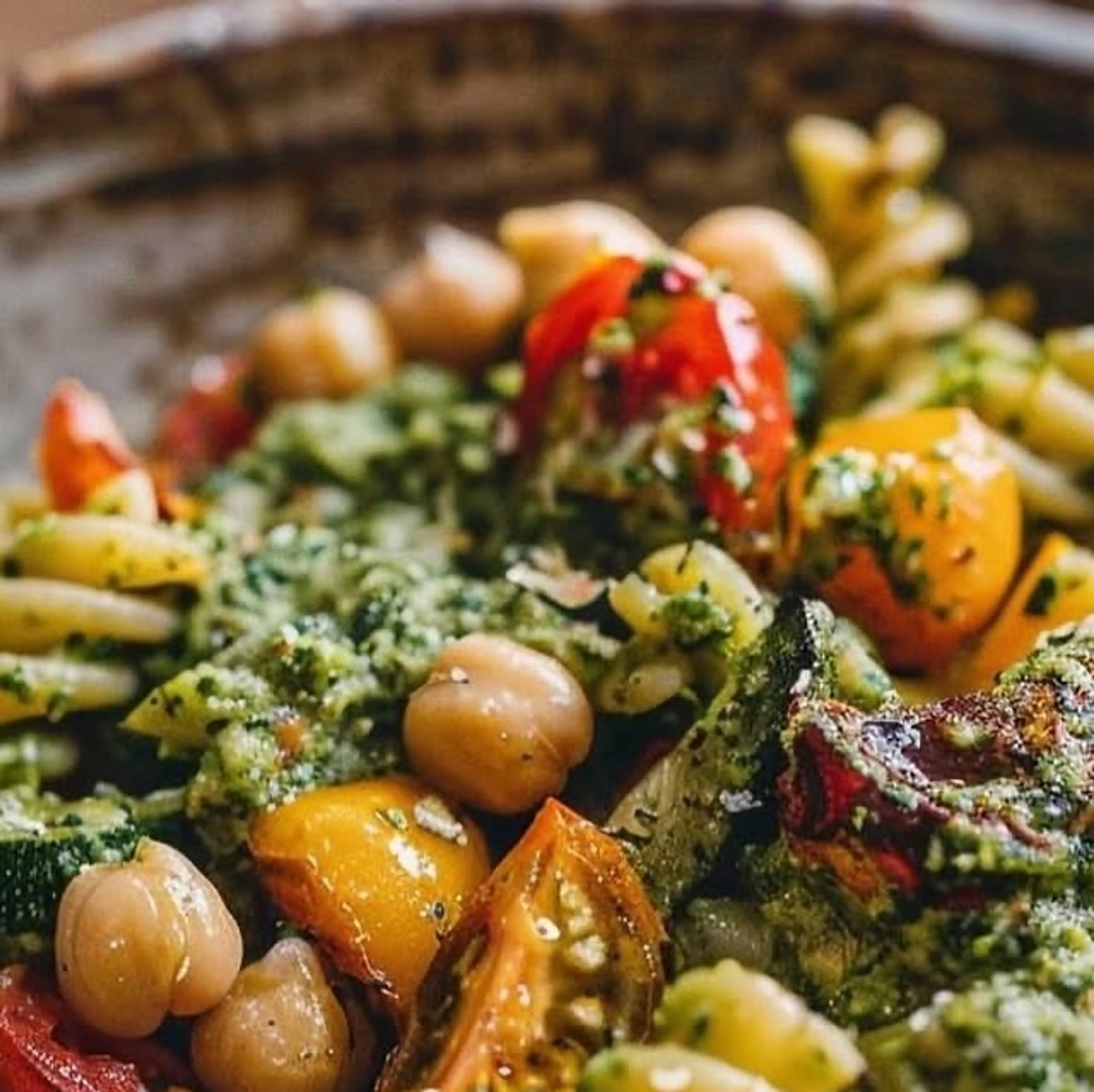 Vegan Pesto Pasta with Roasted Vegetables