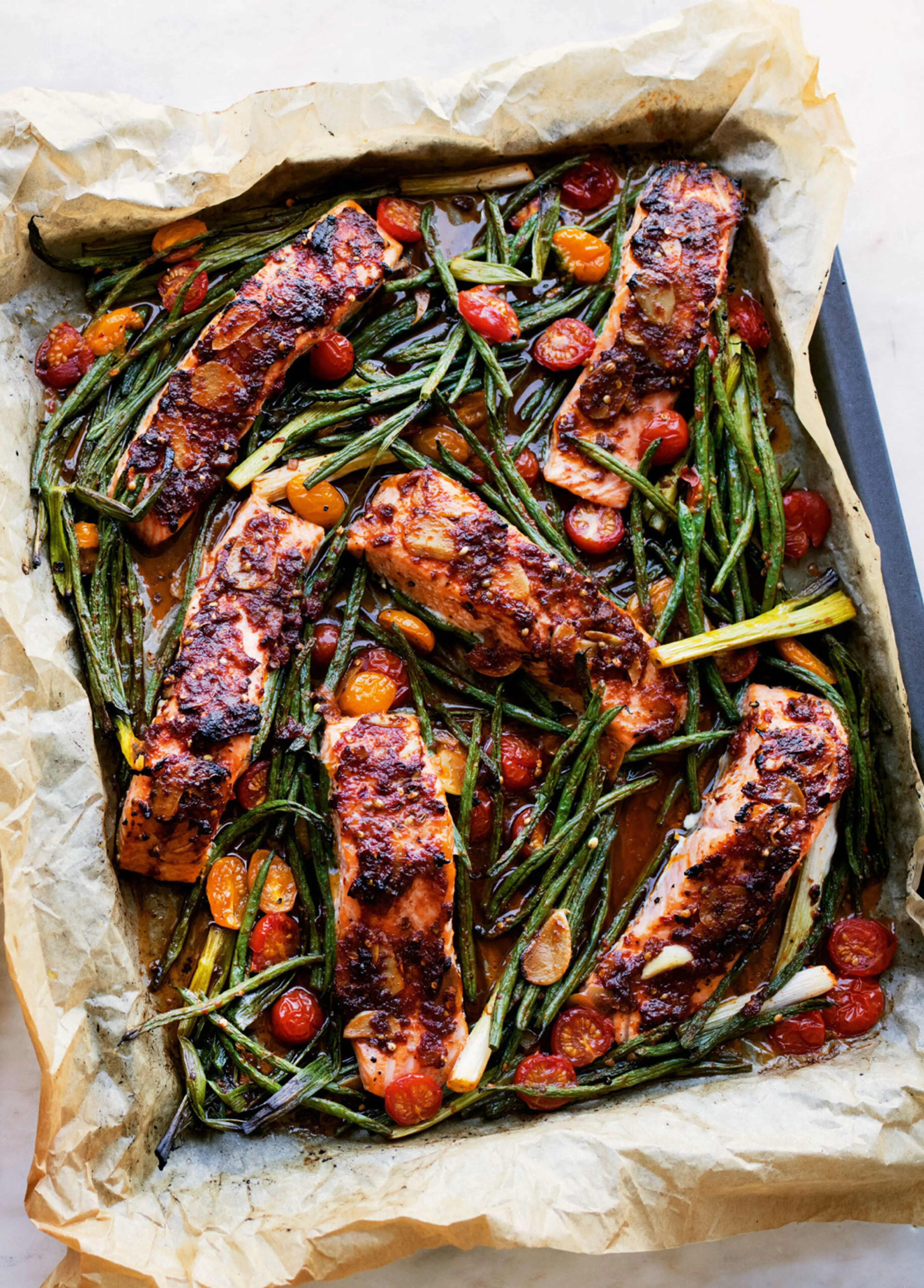 Ottolenghi’s Puttanesca-style Salmon Traybake