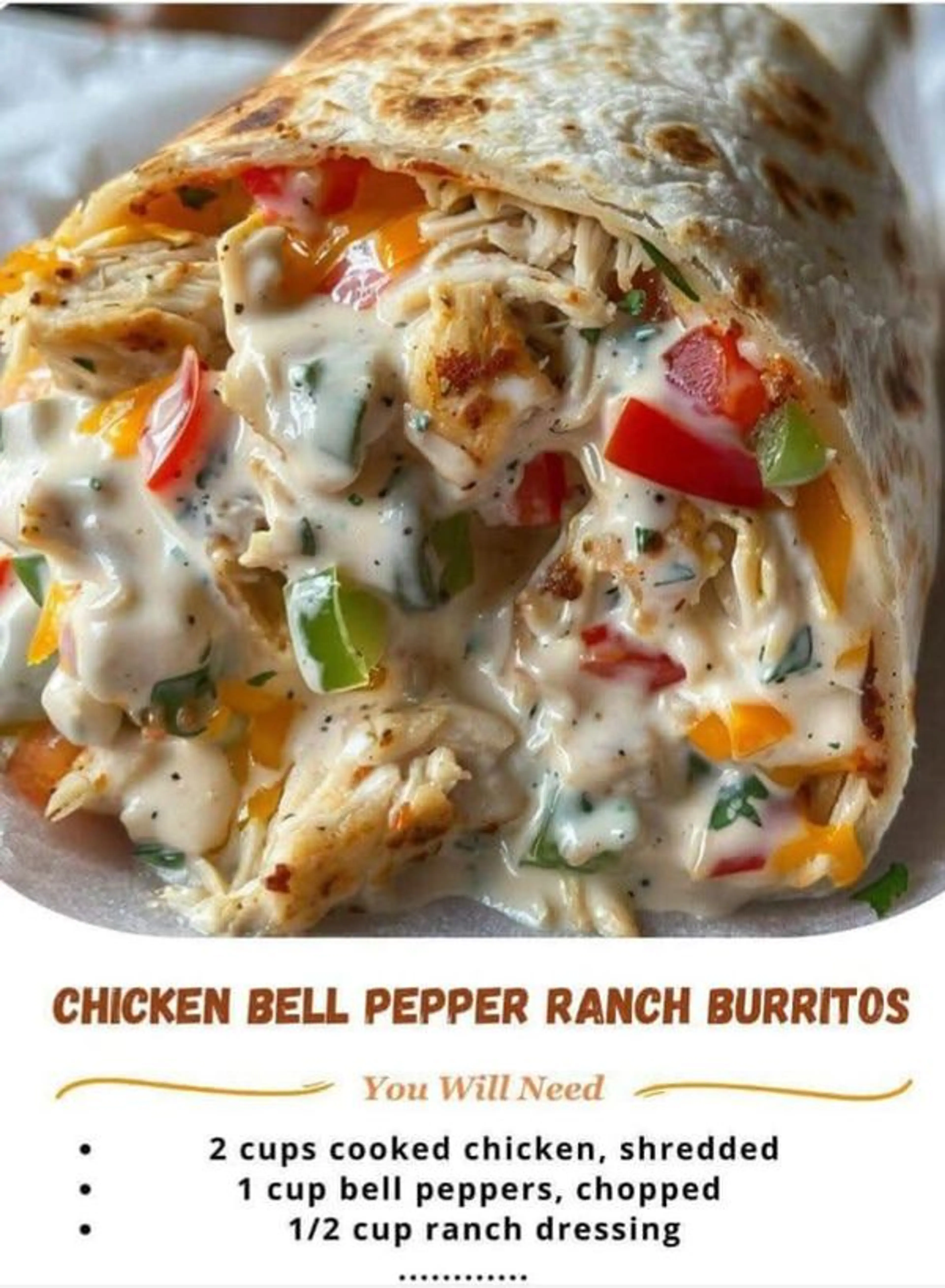 Chicken Bell Pepper Ranch Burritos
