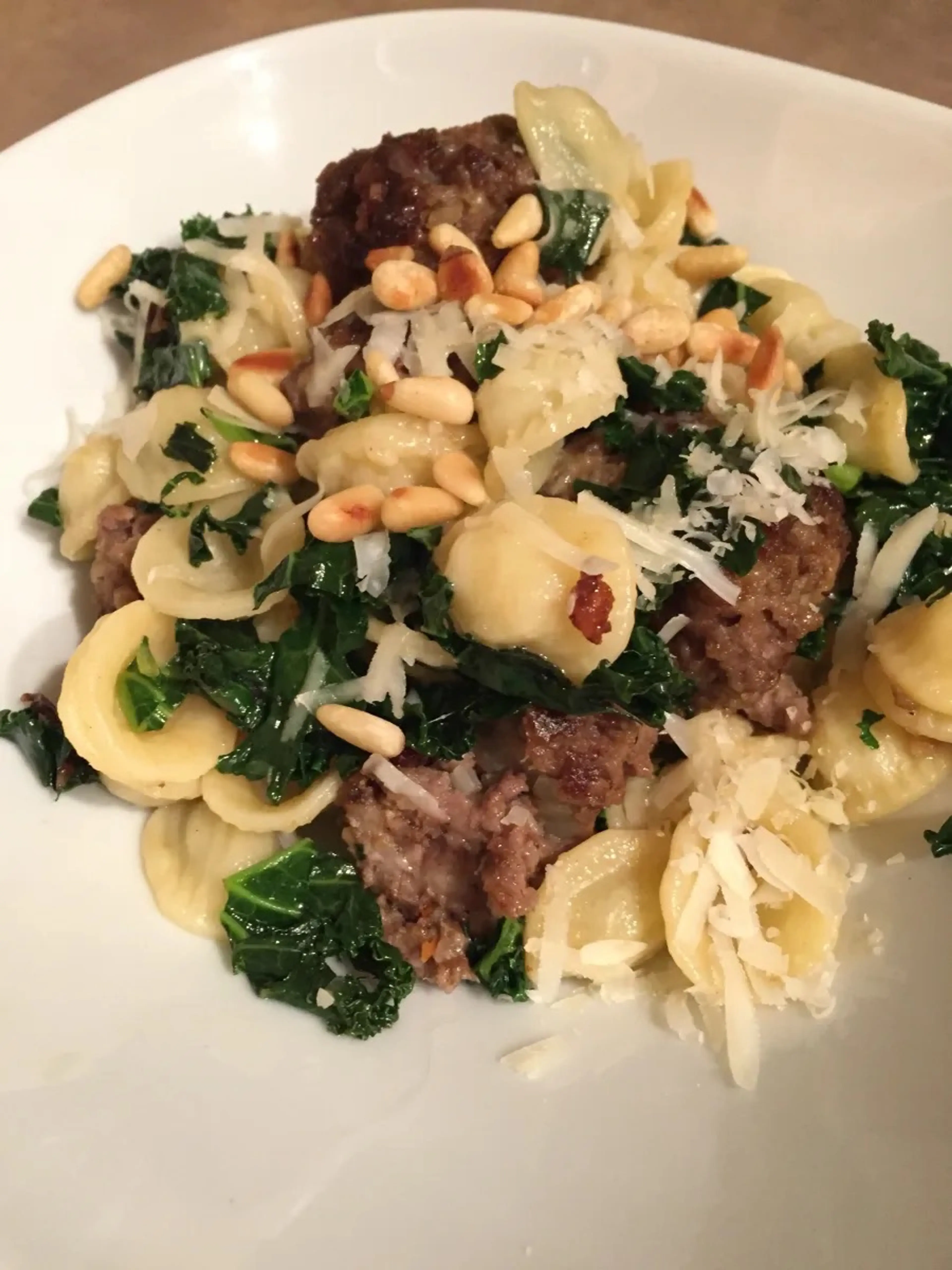 Beef Meatballs With Orecchiette, Kale And Pine Nuts