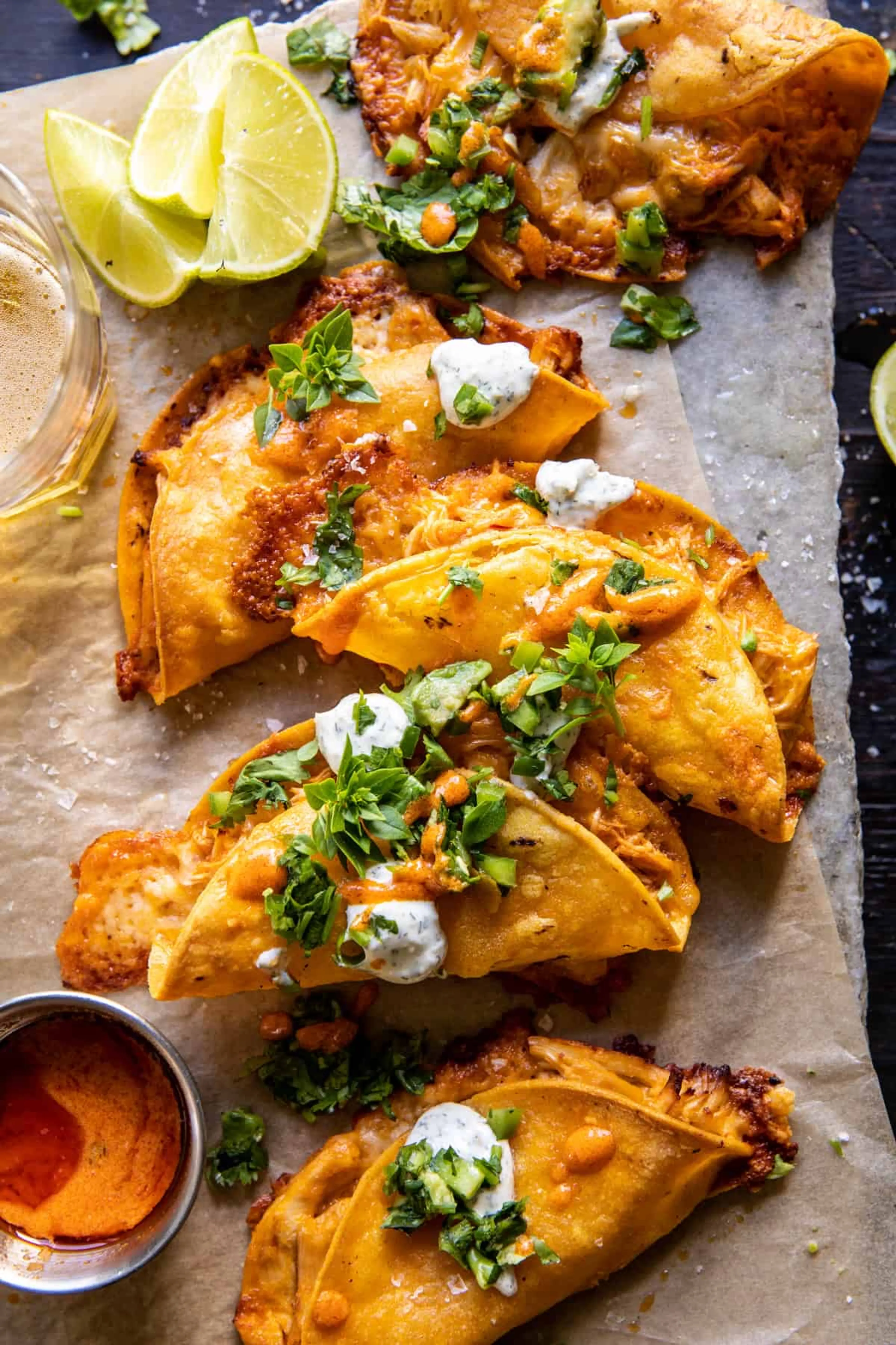 Crockpot Crispy Buffalo Chicken Tacos with Jalapeño Ranch