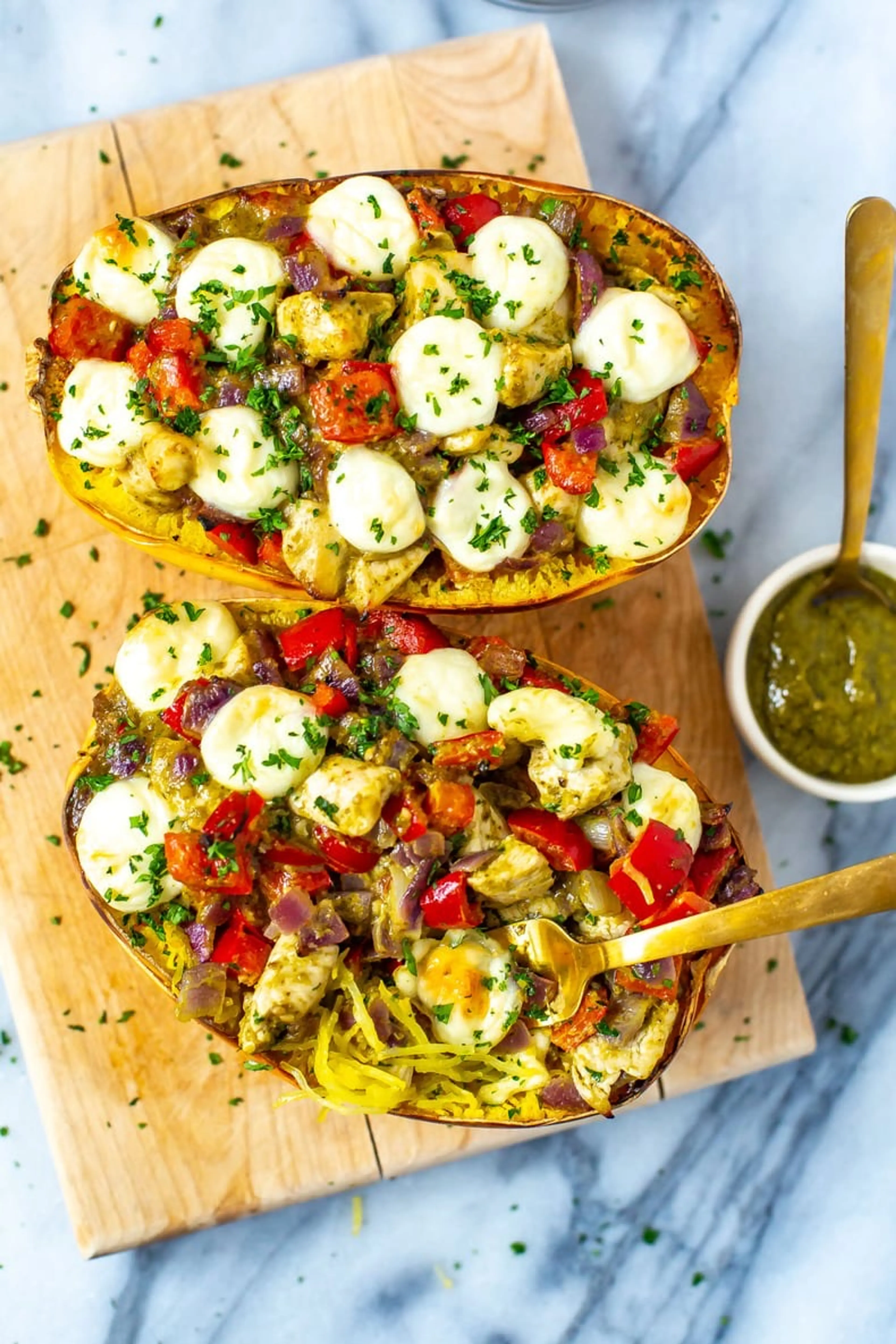 Chicken Pesto Spaghetti Squash