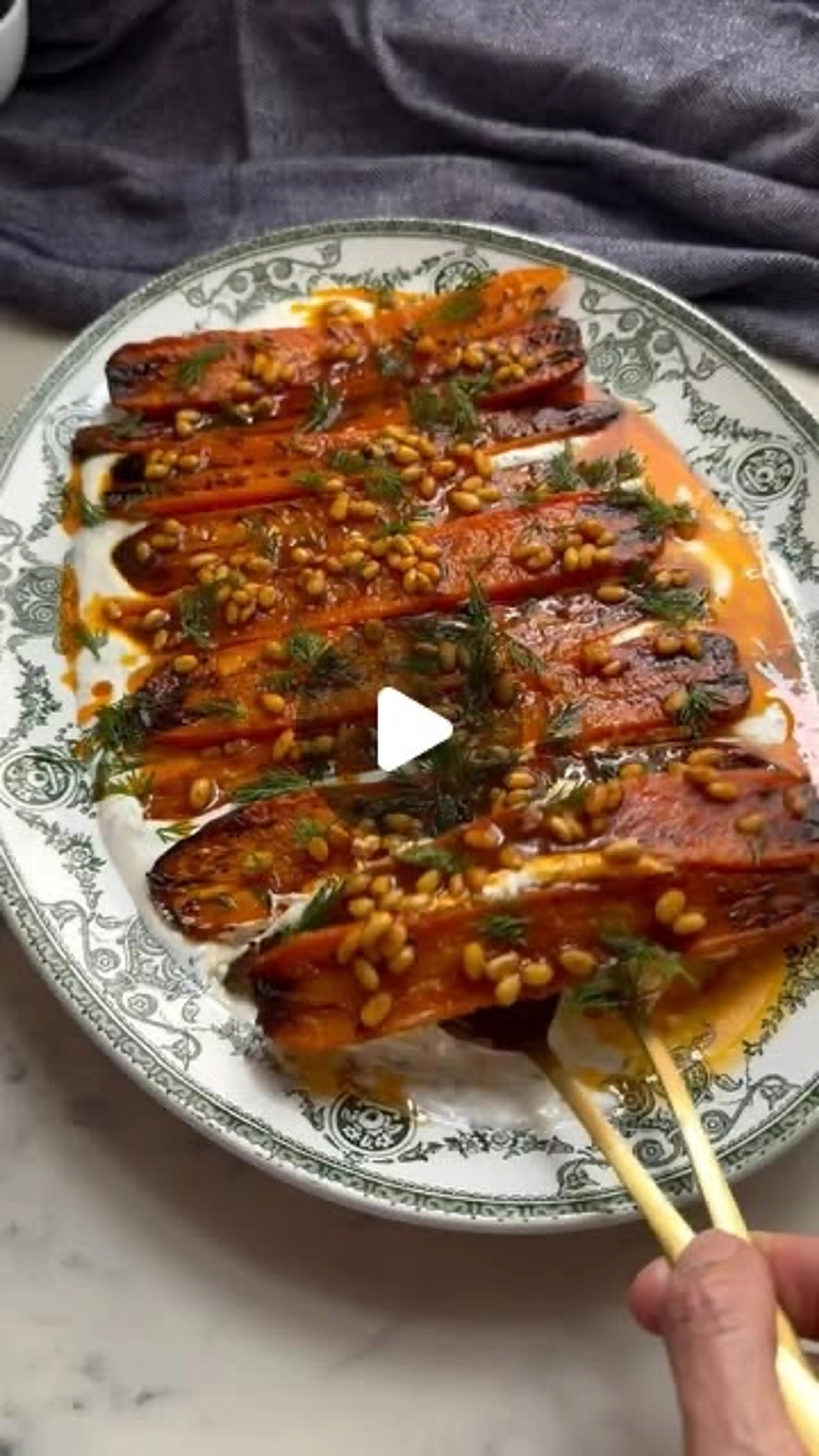 Roast Carrots with herby yoghurt, harissa & pinenut butter🥕