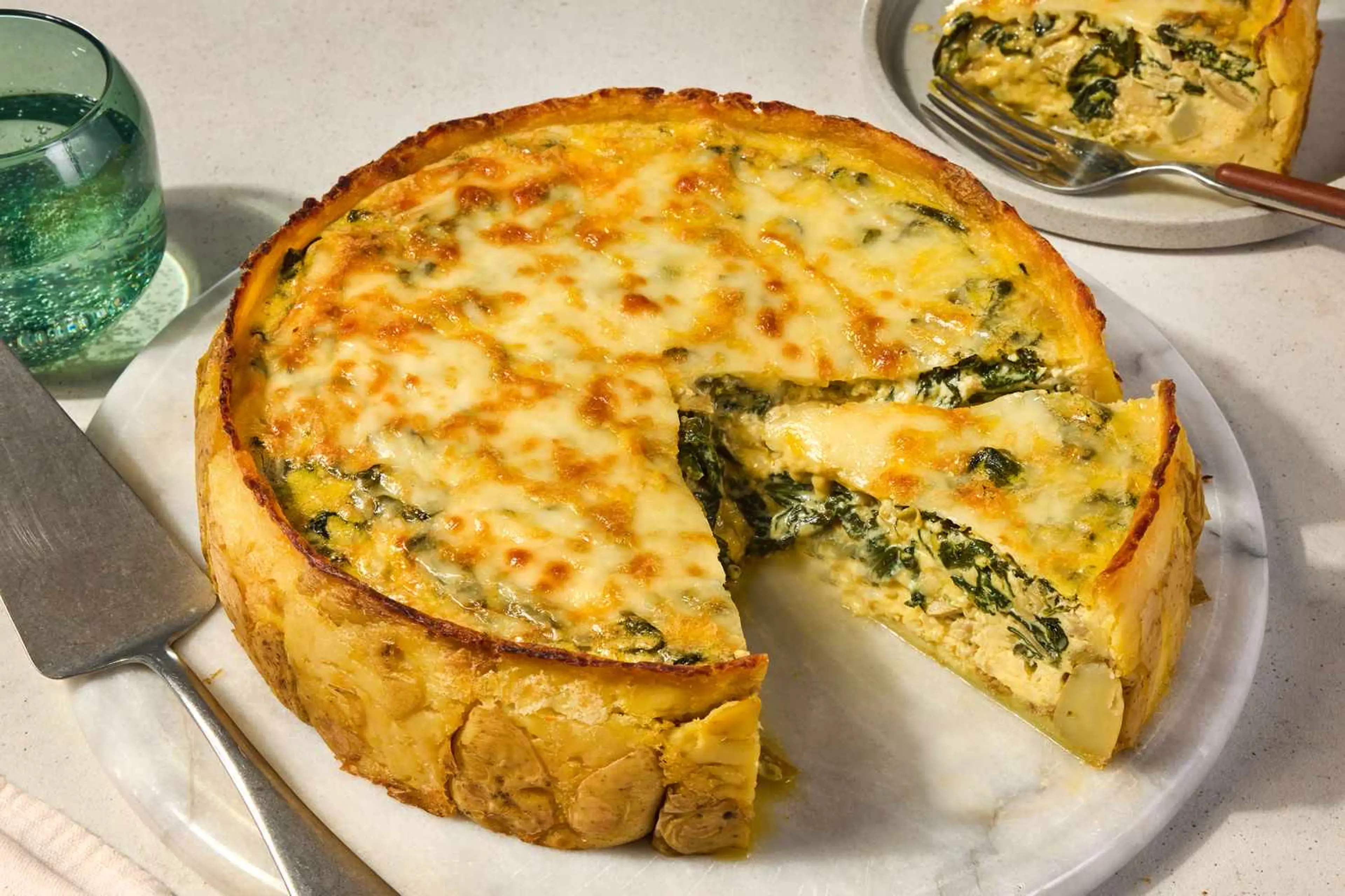 Spinach and Artichoke Dip Potato Crust Quiche