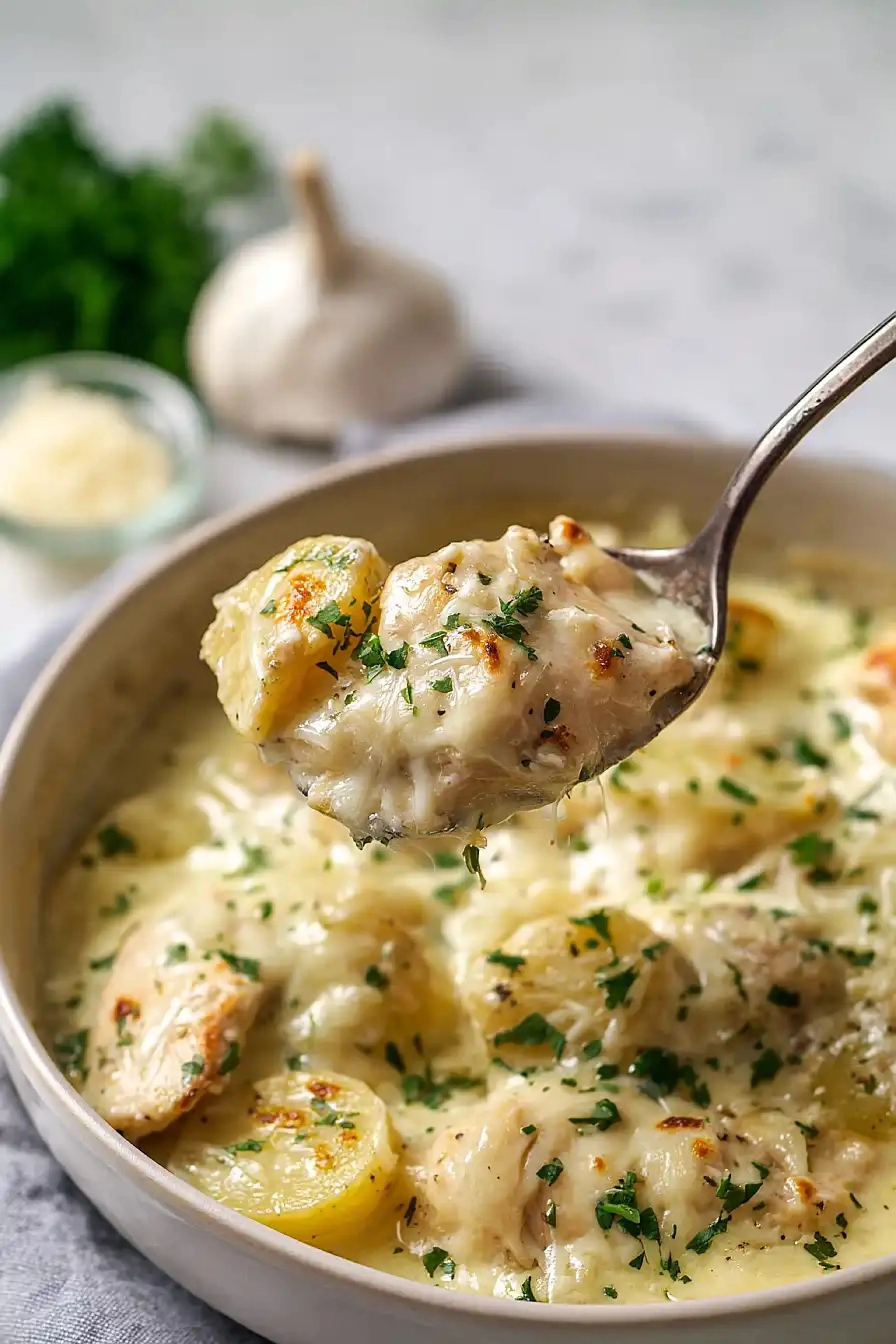 Creamy Crockpot Garlic Parmesan Chicken and Potatoes - thegi