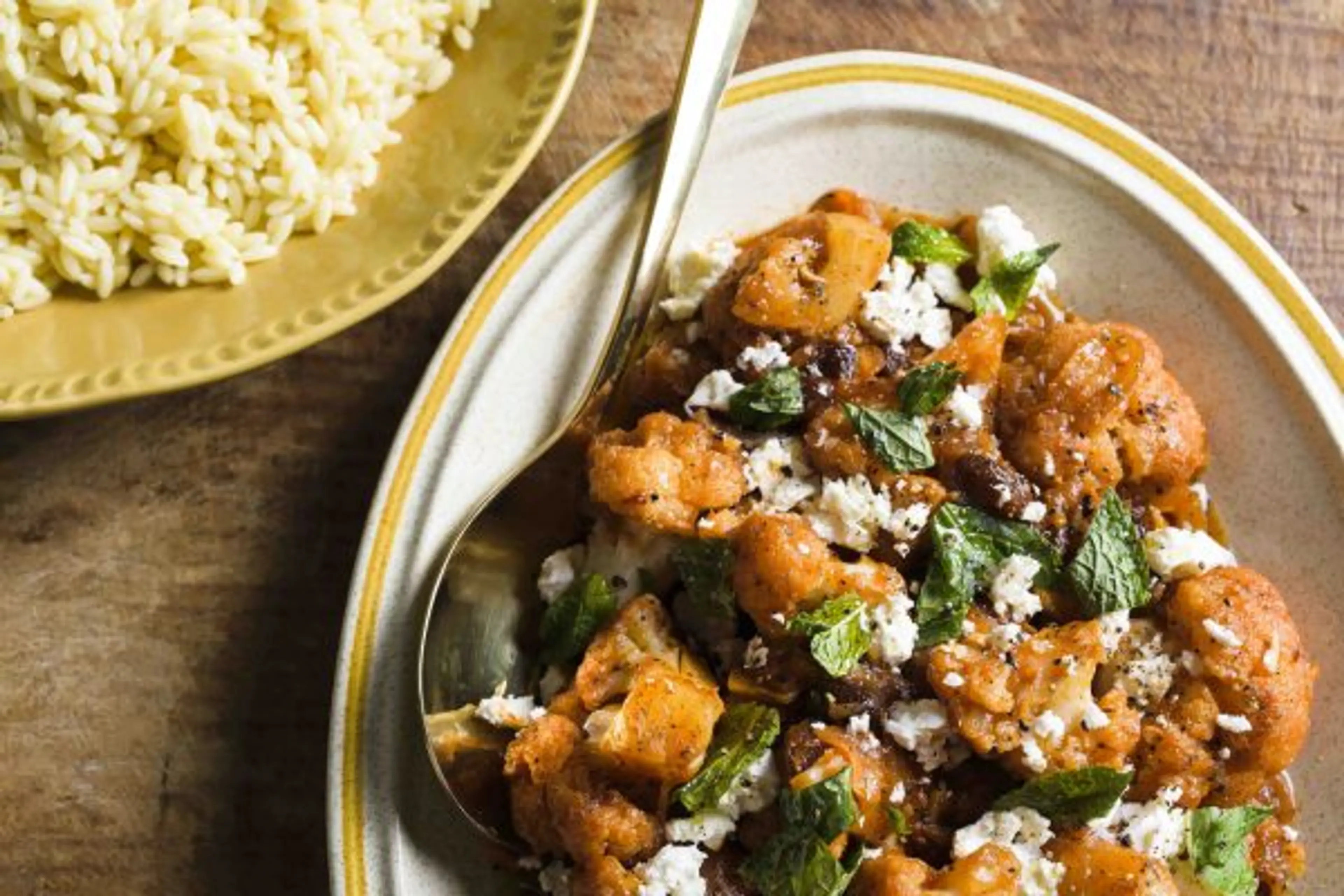 Tomato-Braised Cauliflower with Feta and Mint