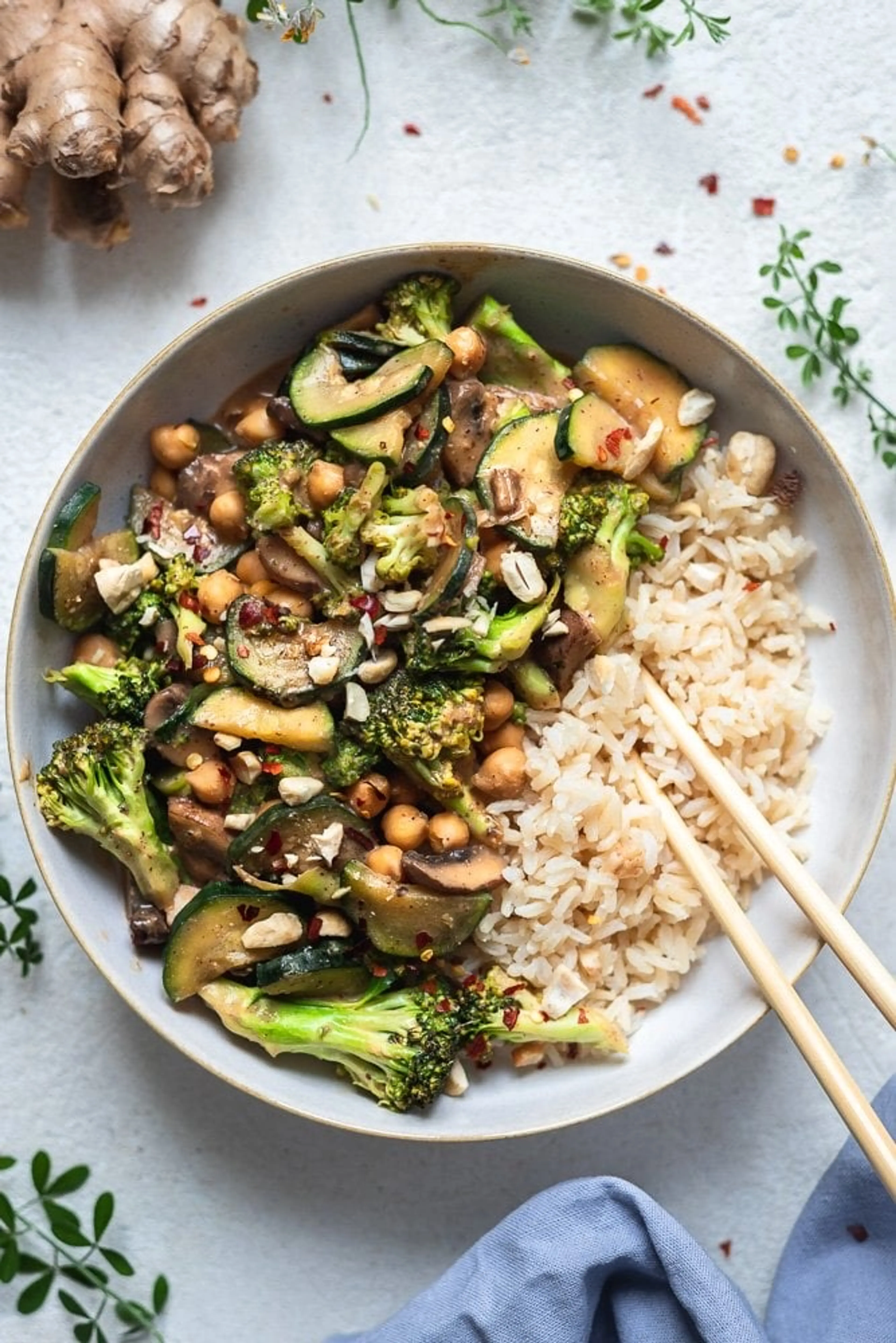 Vegetable Stir-Fry with Broccoli Chickpeas and Mis