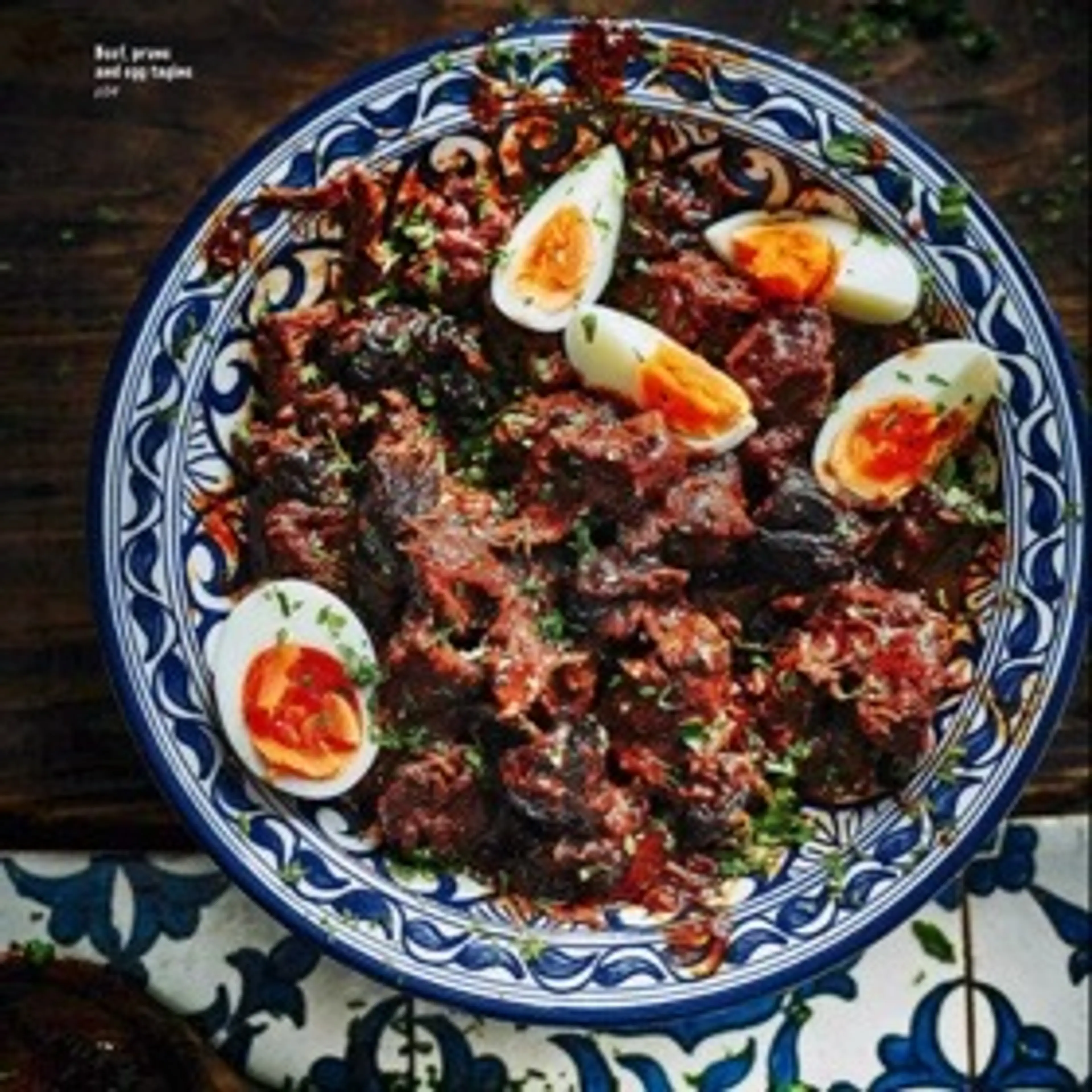 Beef, prune and egg tagine