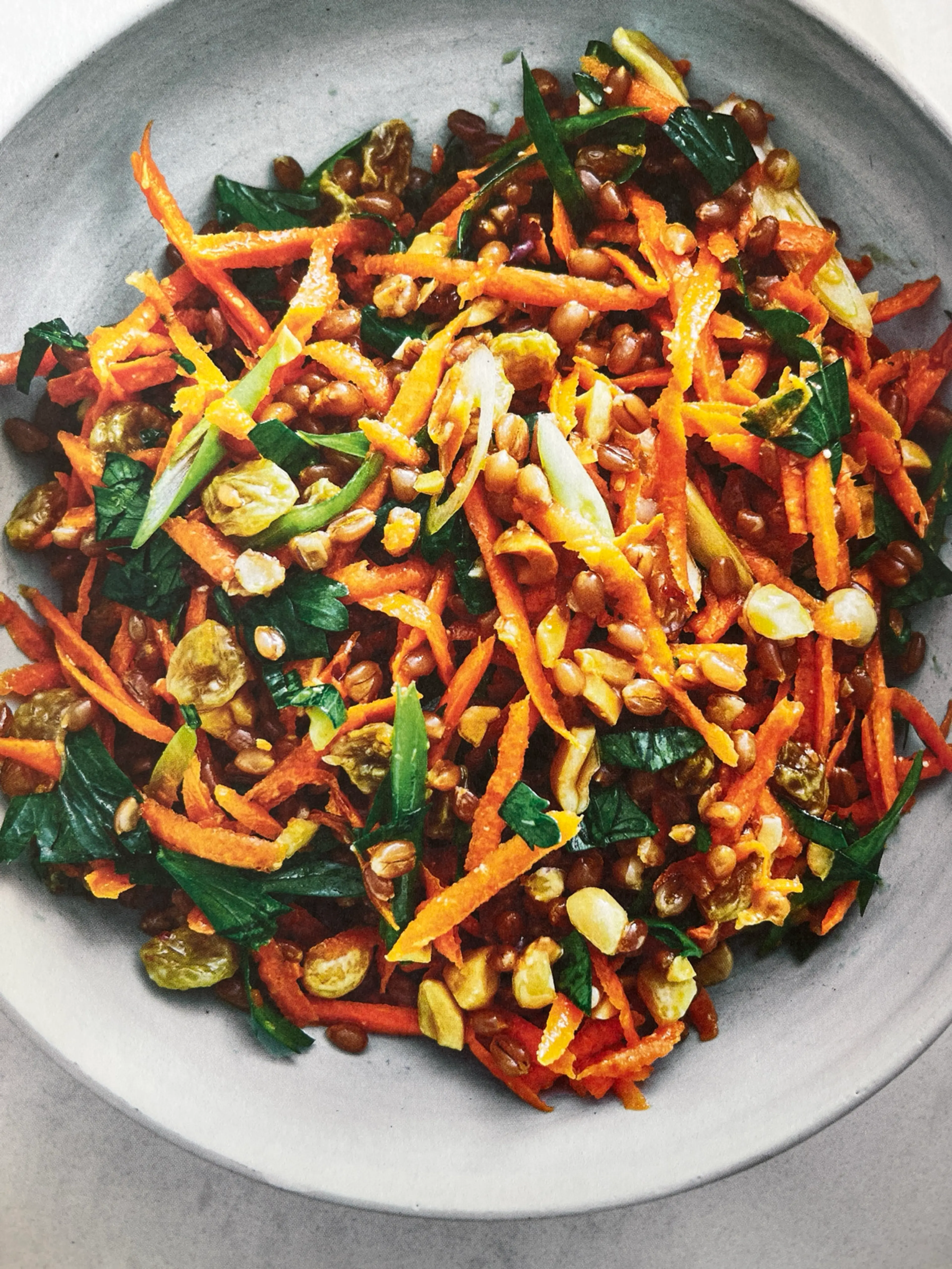 Grated Carrot Salad with Peanuts, Raisins, and Wheat Berries