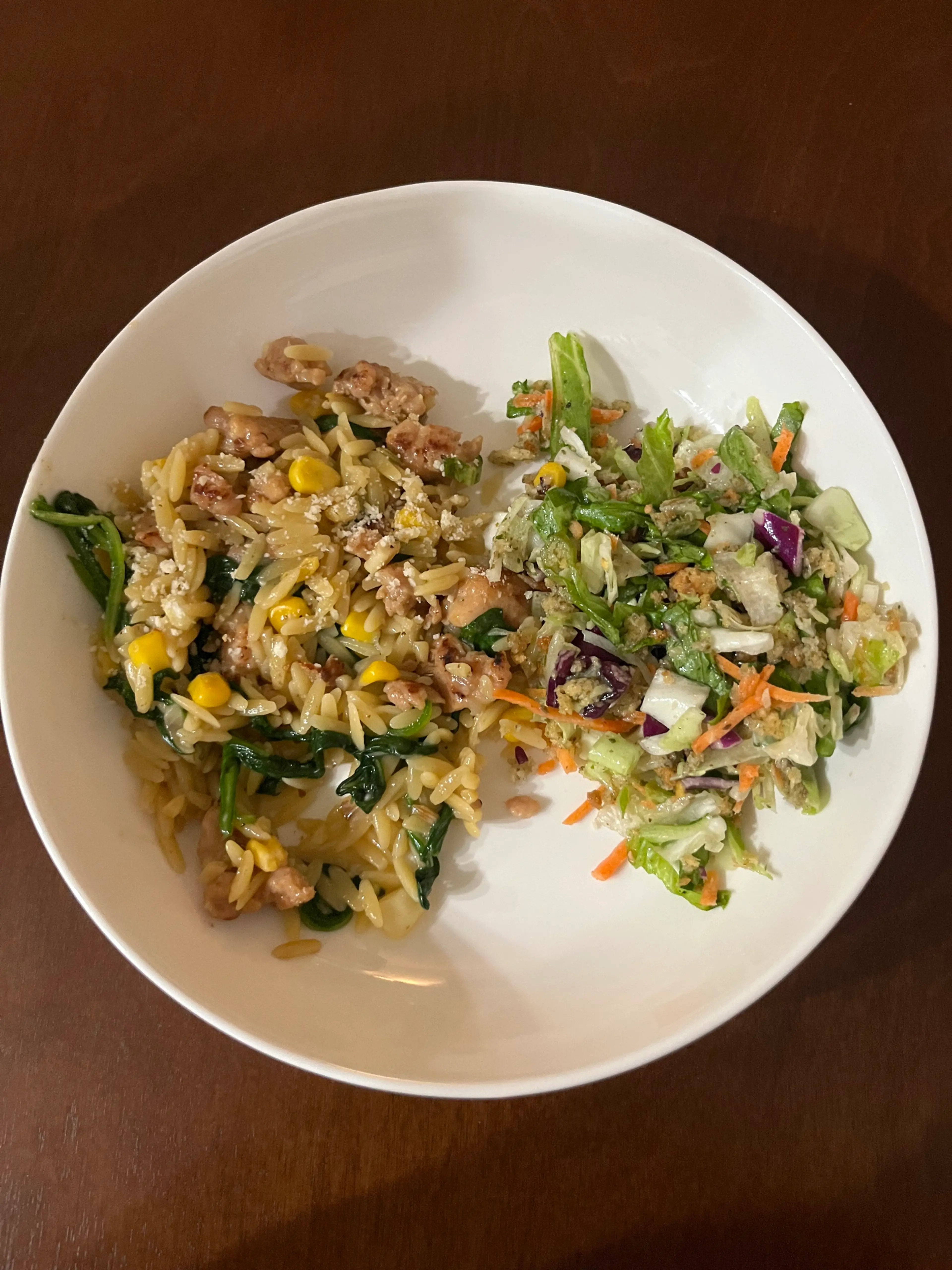 One-Pot Orzo with Chicken Sausage, Spinach, and Corn