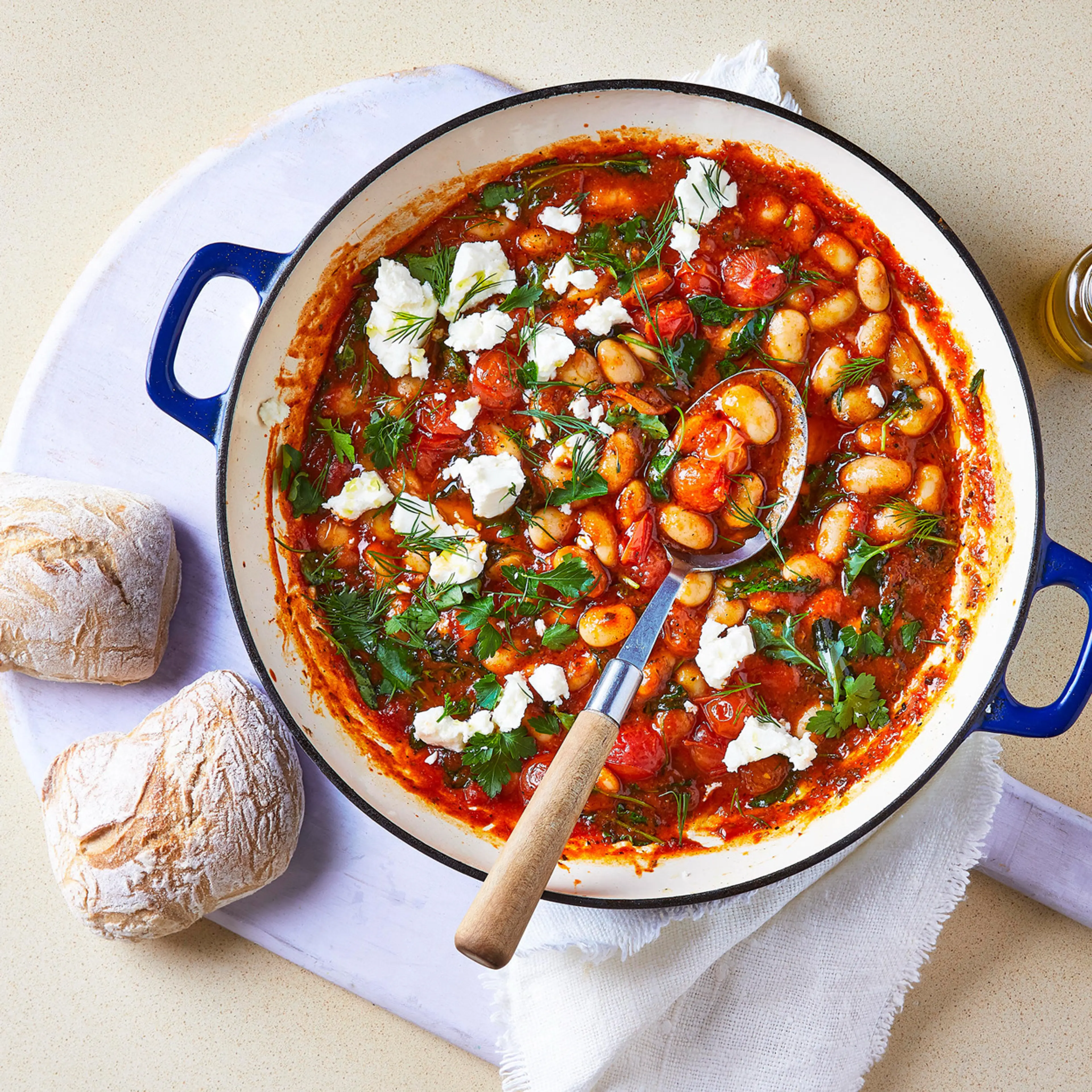Greek Bean Stew With Feta & Baby Kale