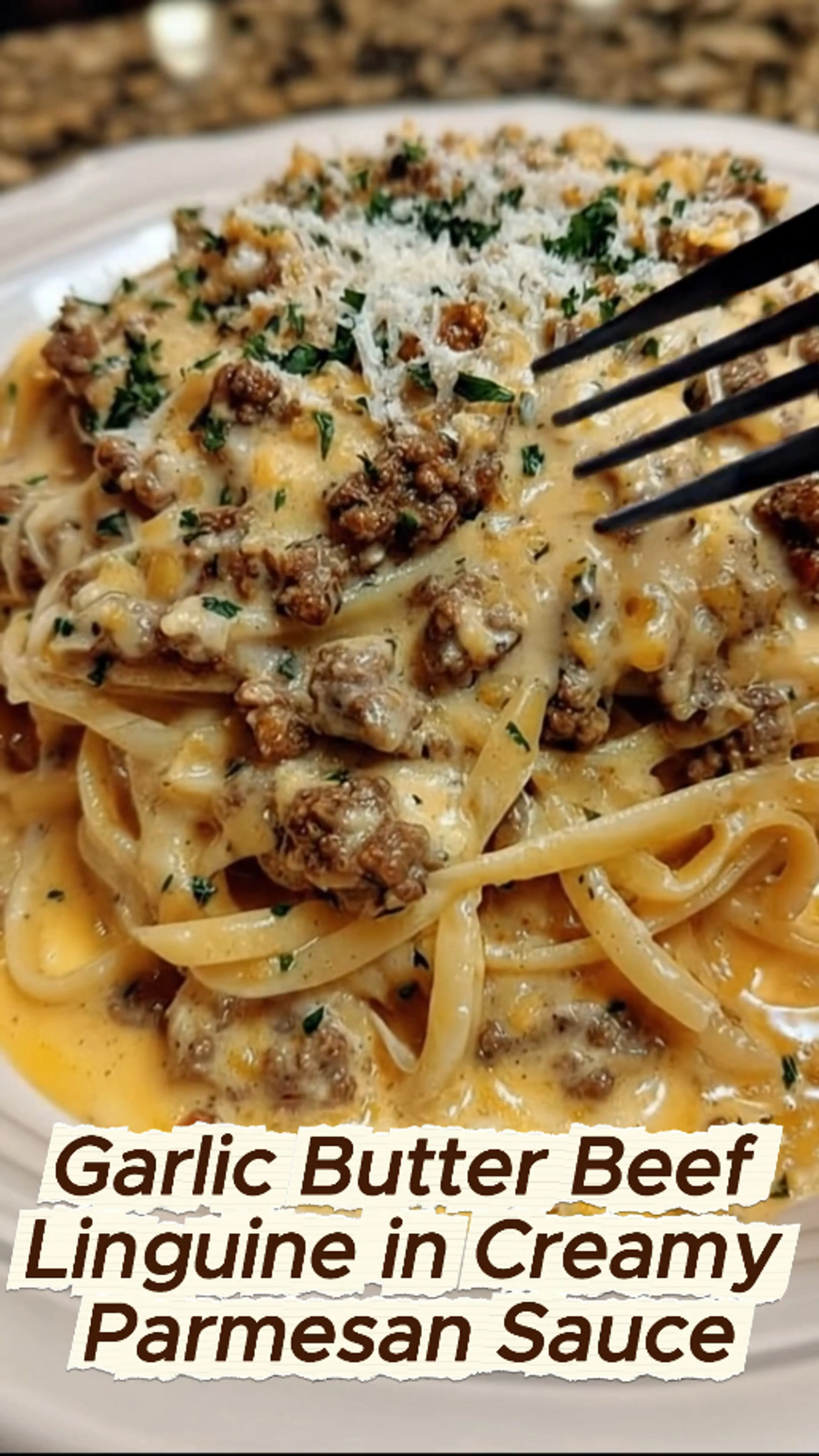 Garlic Butter Beef Linguine in Creamy Parmesan Sauce