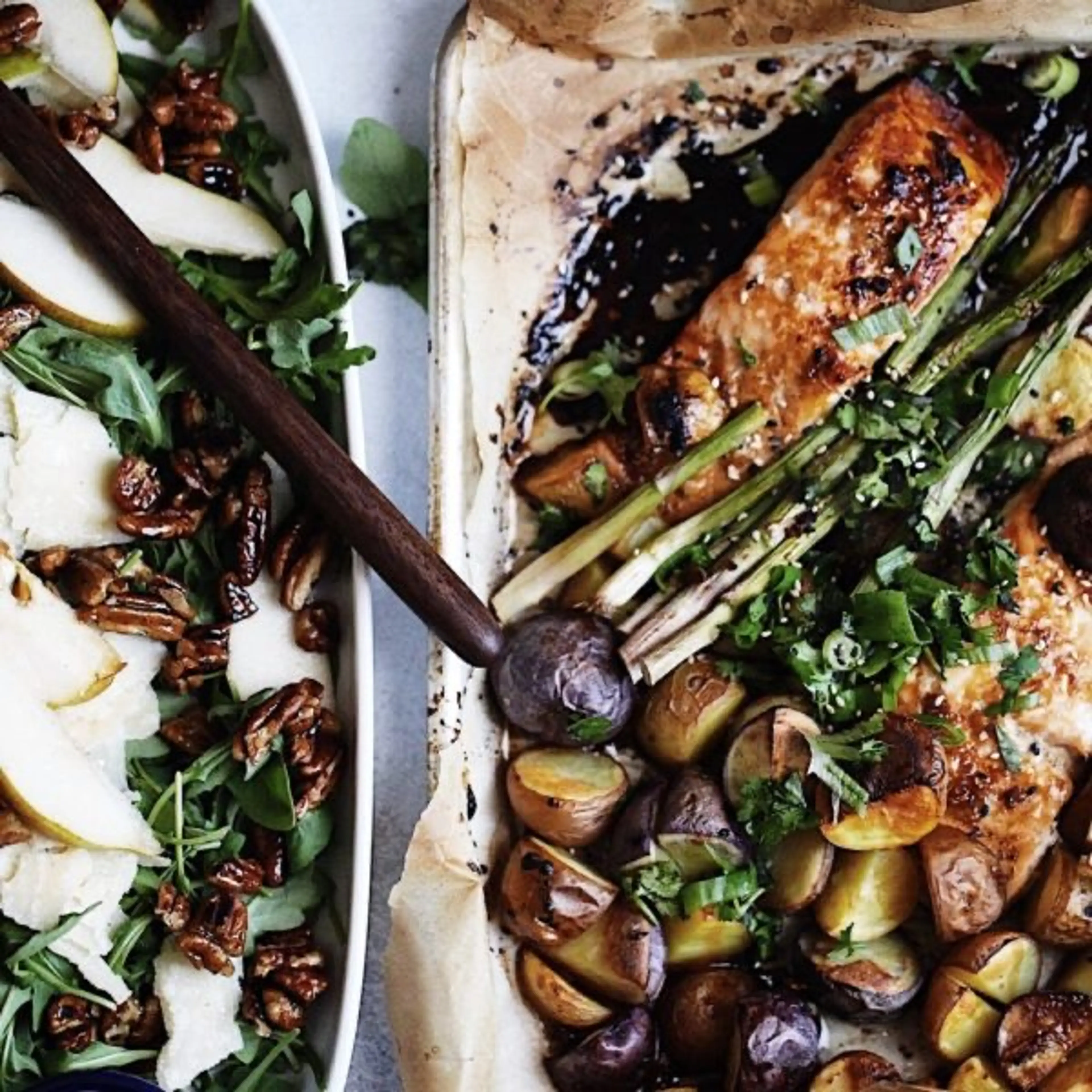 Maple, Ginger And Soy Oven Roasted Salmon With Potatoes And