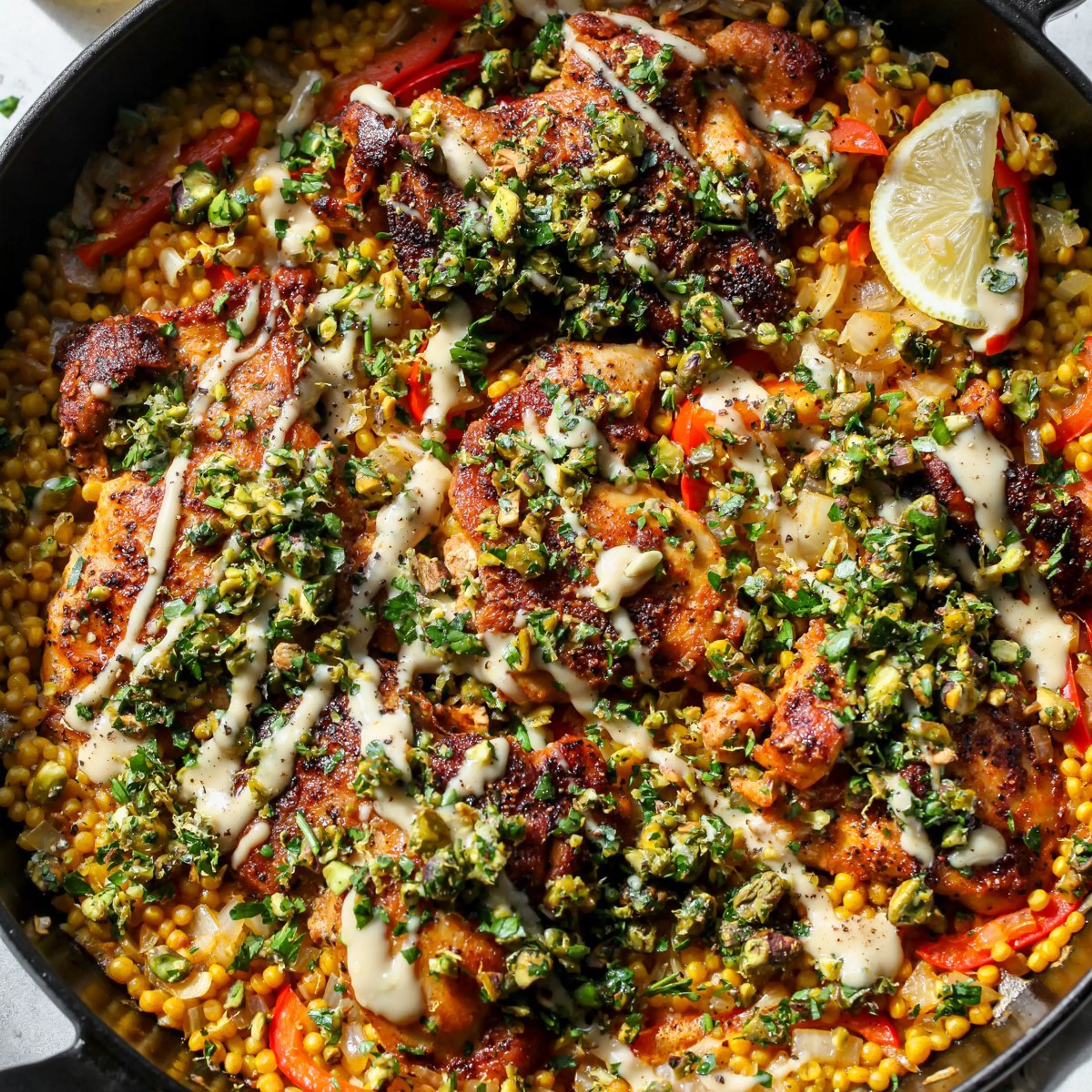 Mediterranean Chicken and Couscous with Pistachio Gremolata