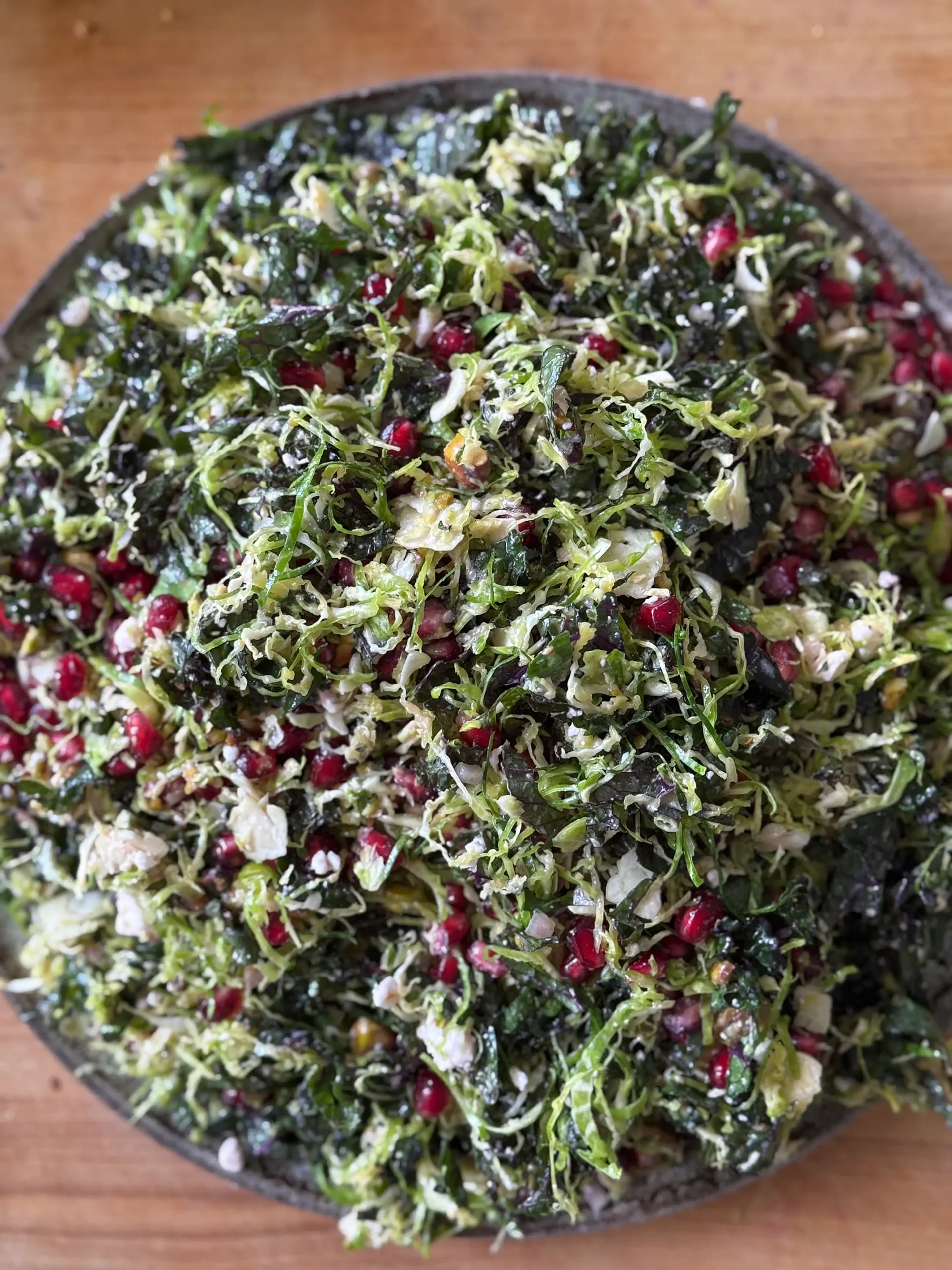 Shaved Brussel Sprout, Kale & Pomegranate Salad