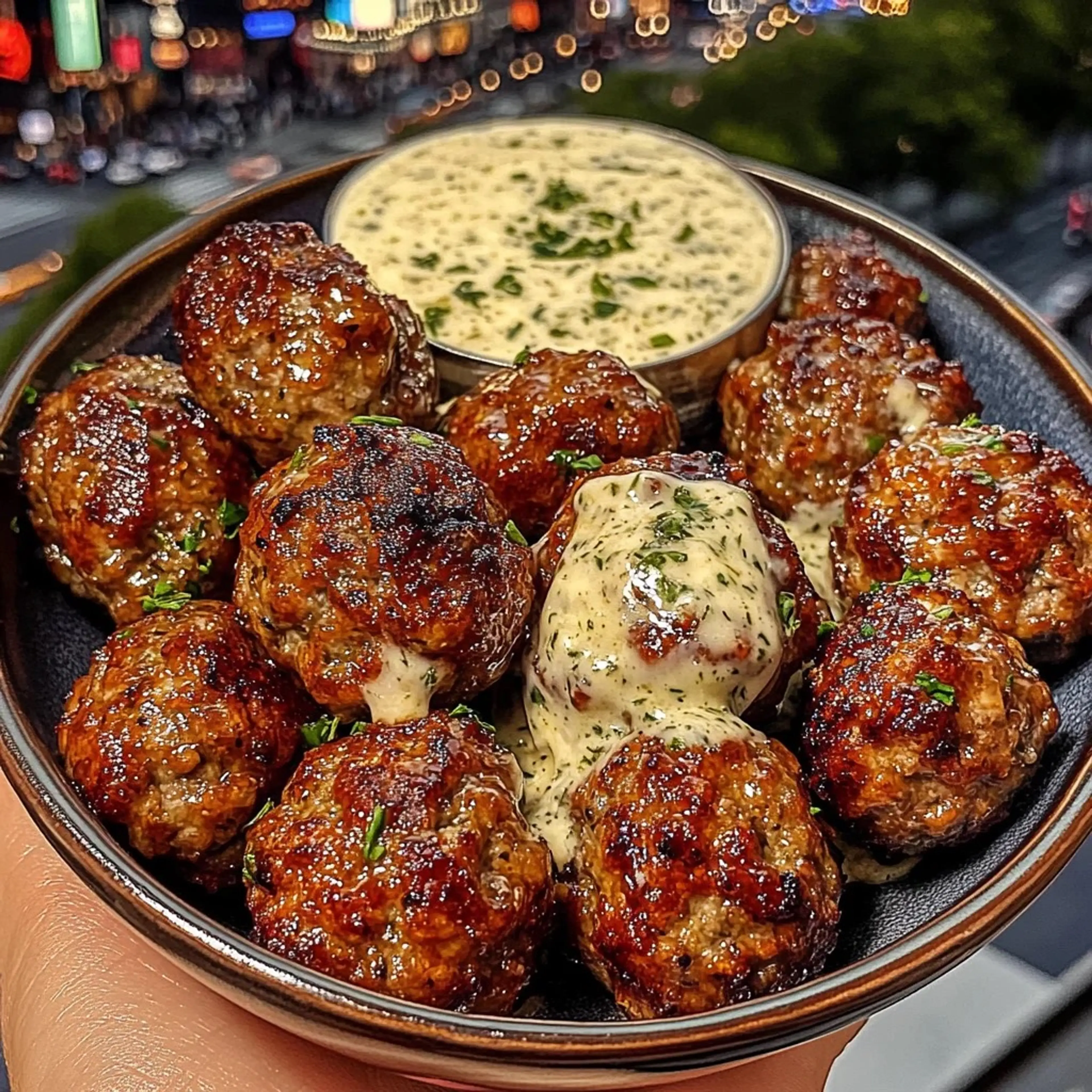 Crispy Garlic Meatballs with Herb Dip