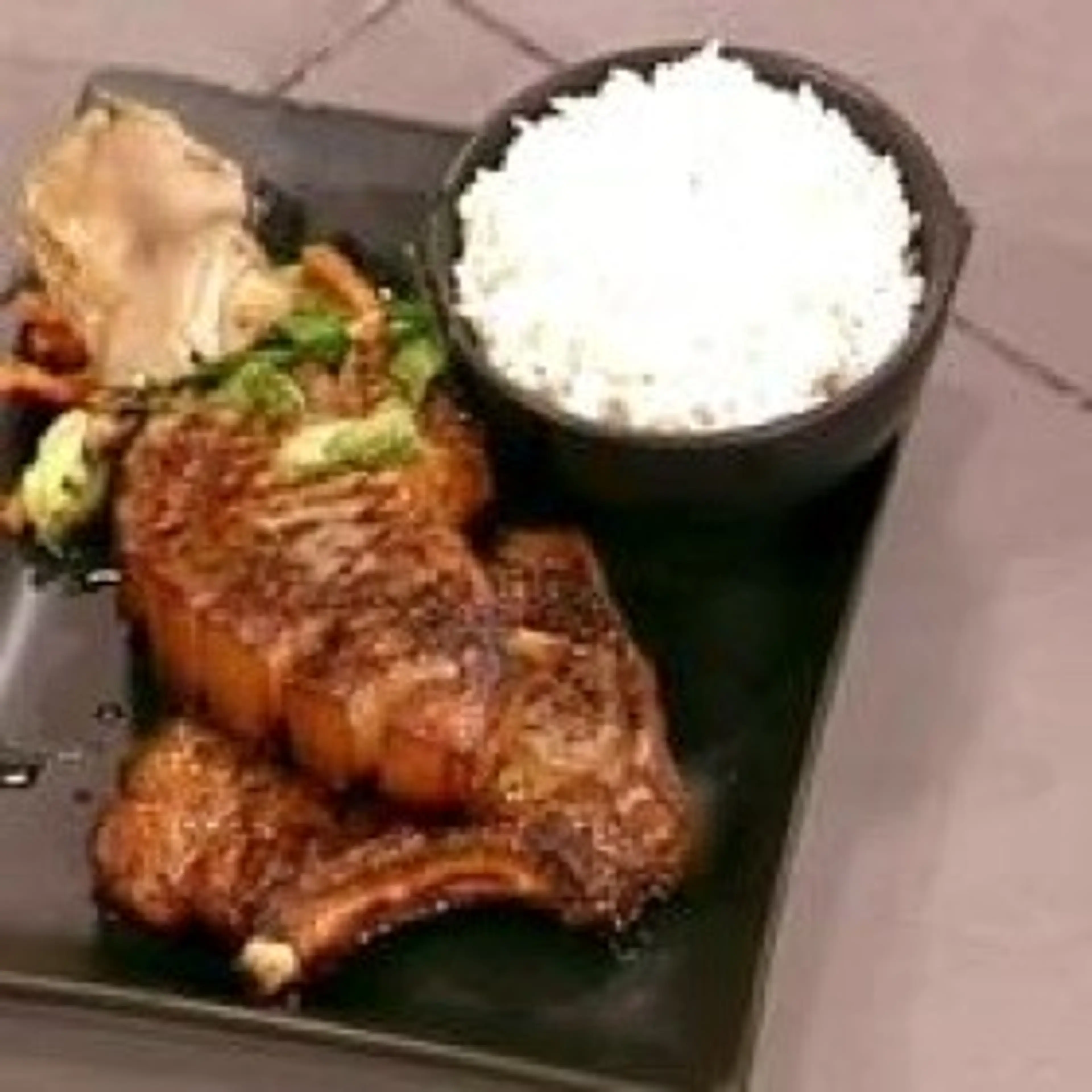 Chinese sticky pork chops with stir fry vegetables