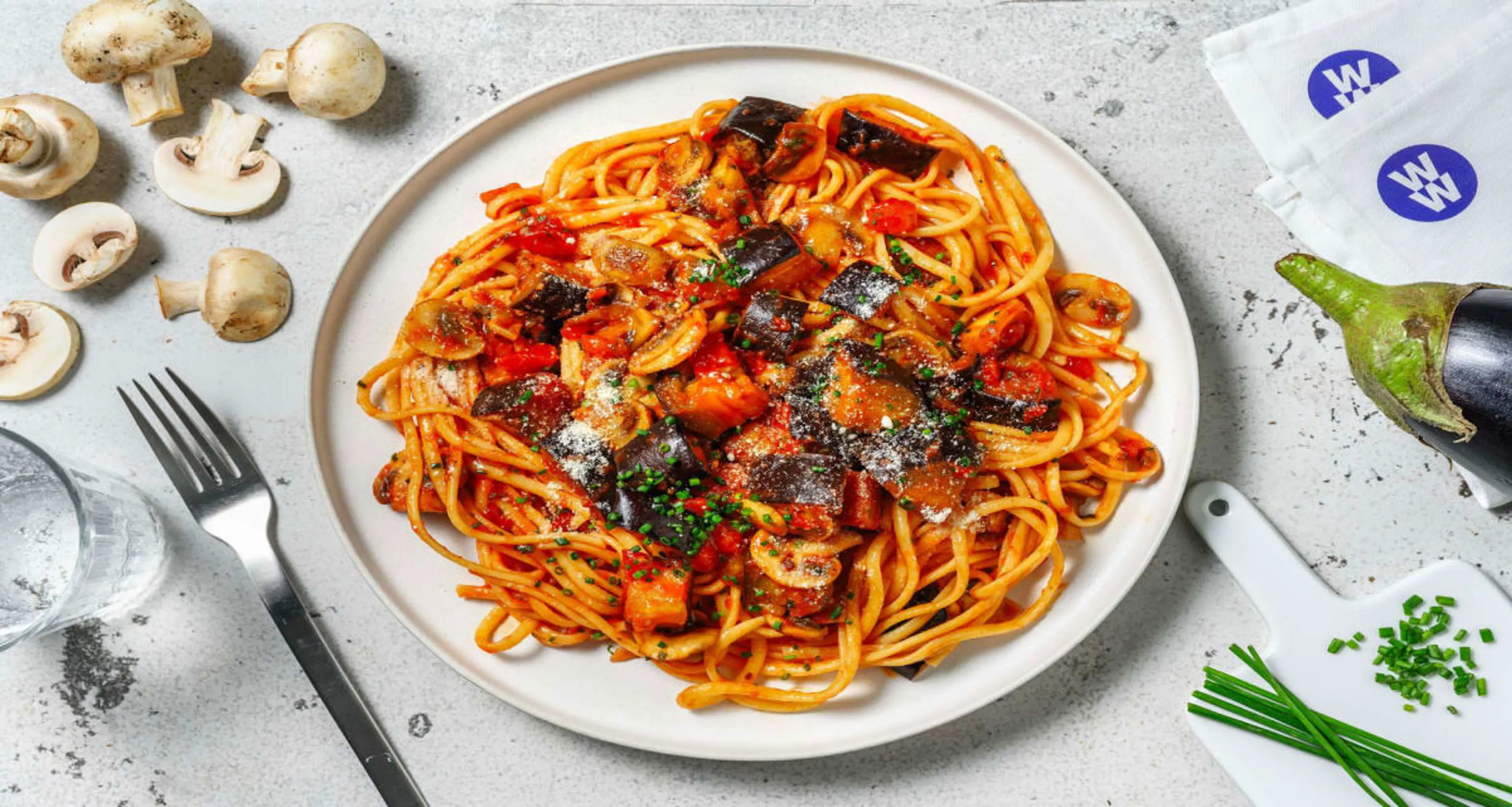 Roasted Aubergine and Mushroom Linguine with Italian Style C