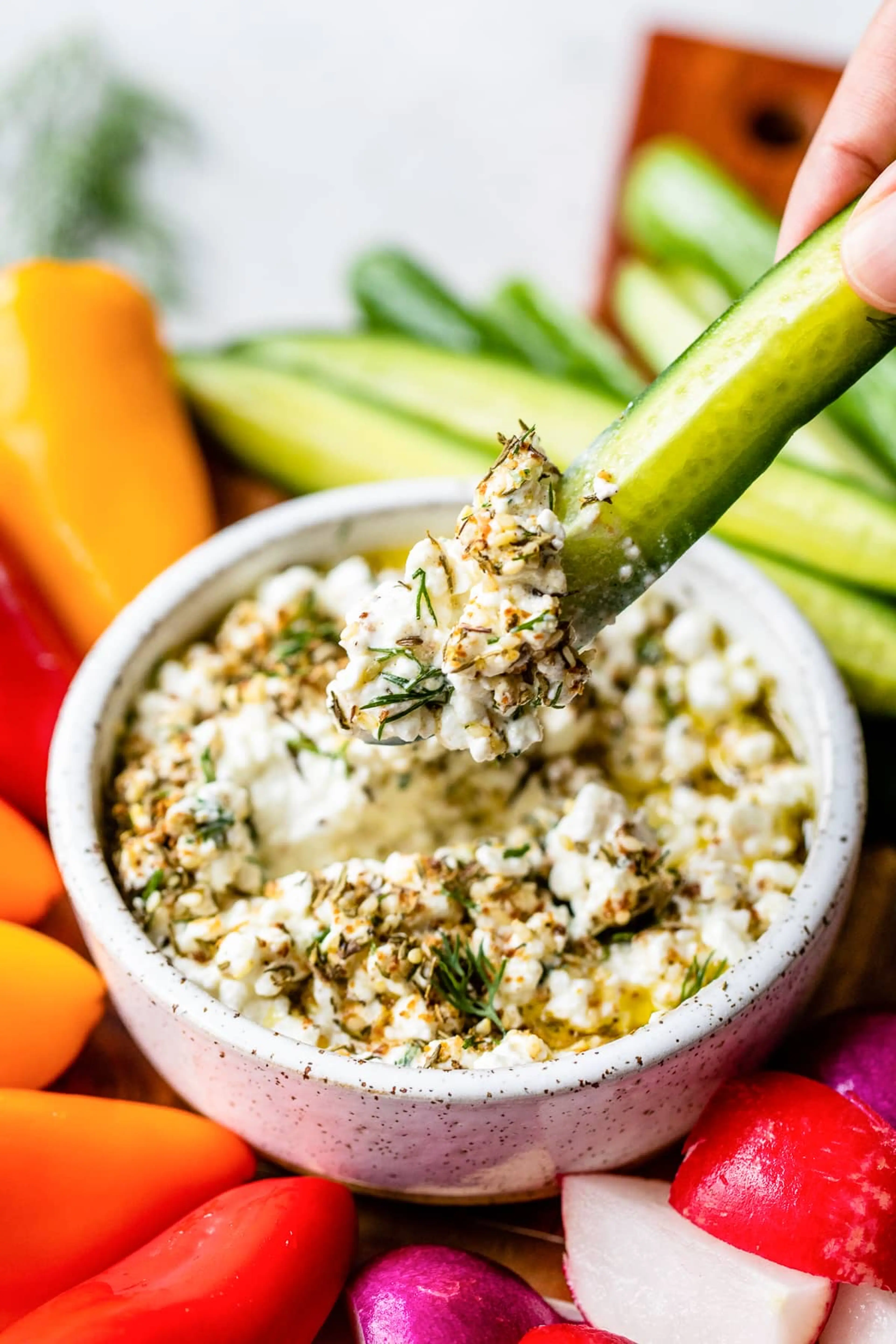 High-Protein Cottage Cheese Veggie Dip with Za’atar