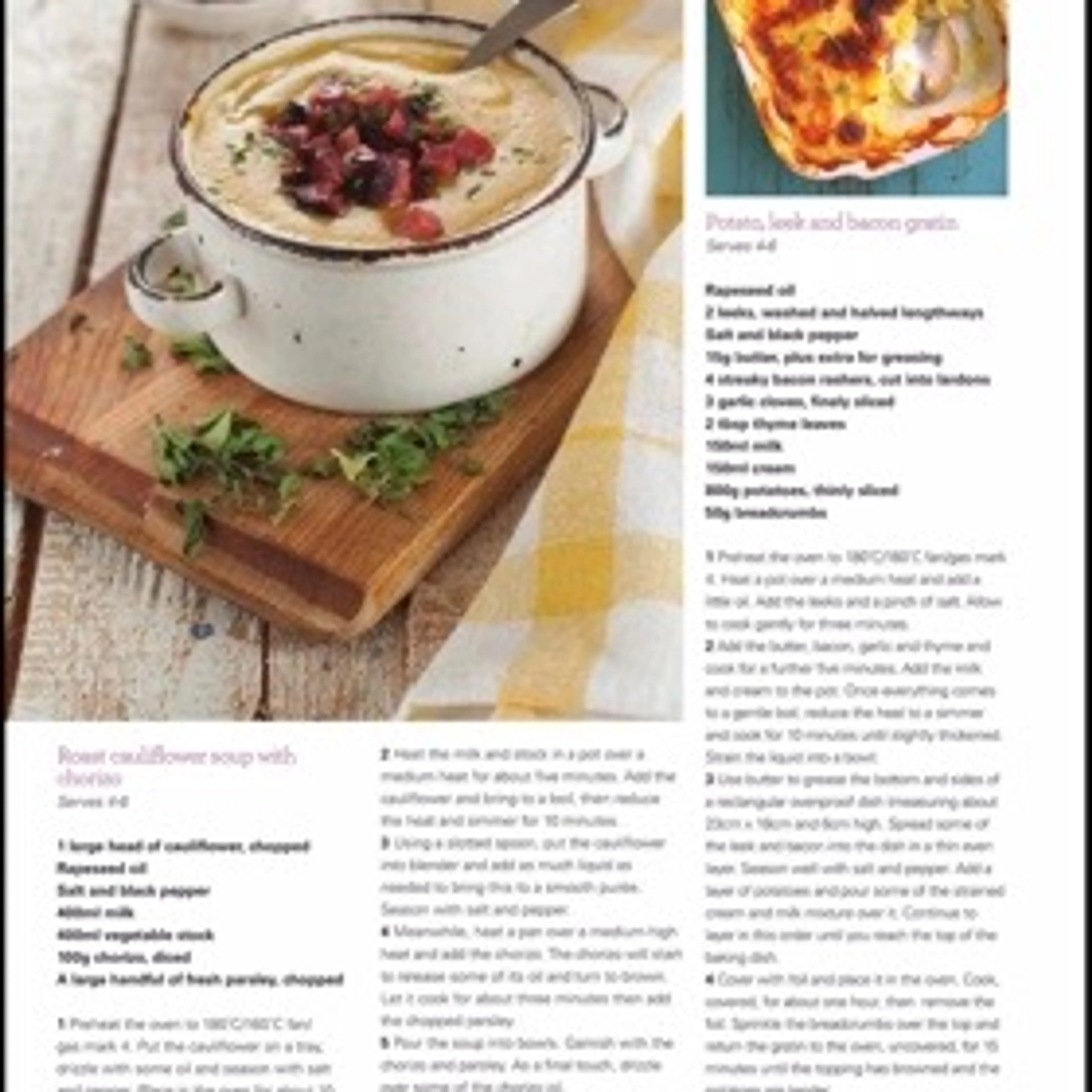 Roast cauliflower soup with chorizo