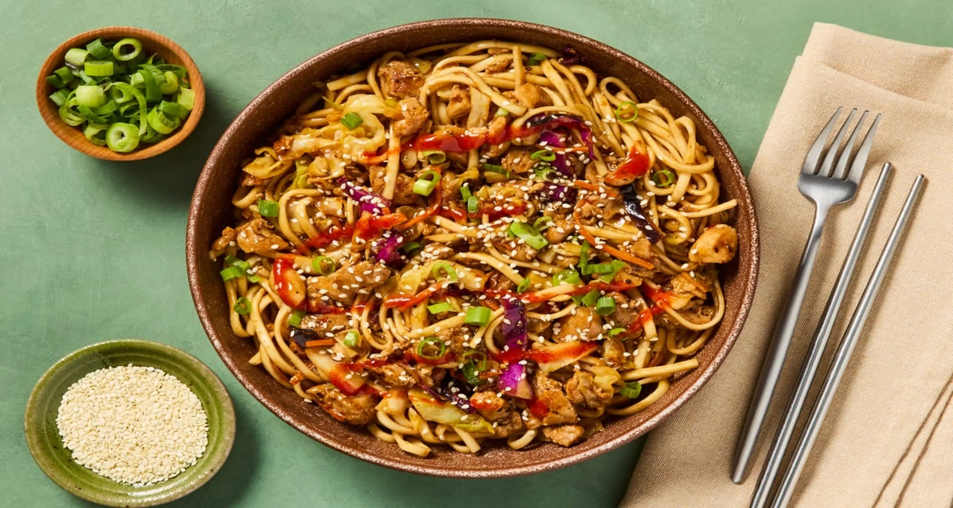 Umami-Ginger Chicken Lo Mein with Dark Meat Chicken, Cabbage