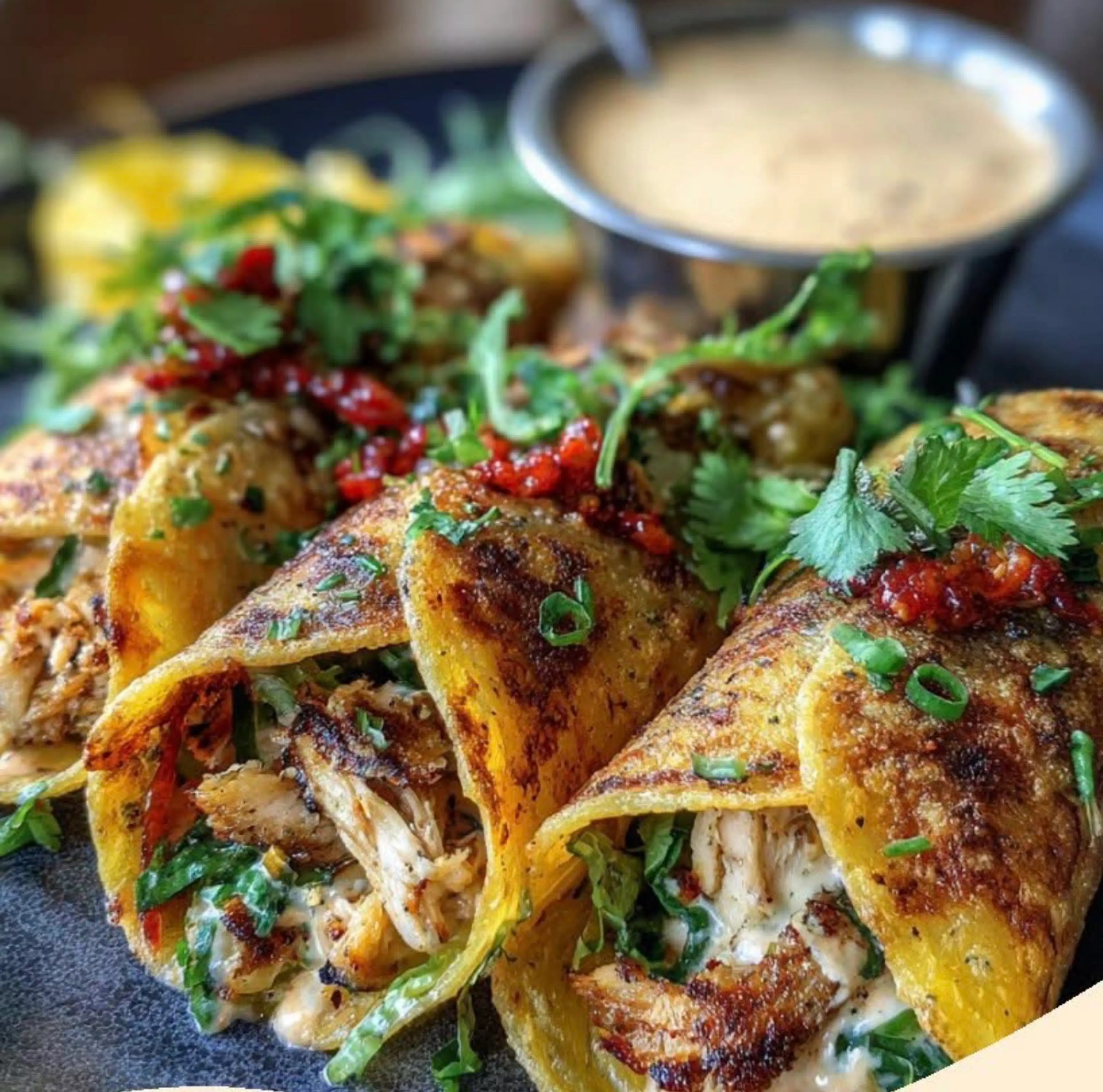 Pineapple Jalapeño Chicken Crispy Golden Wraps with Smoky Ch