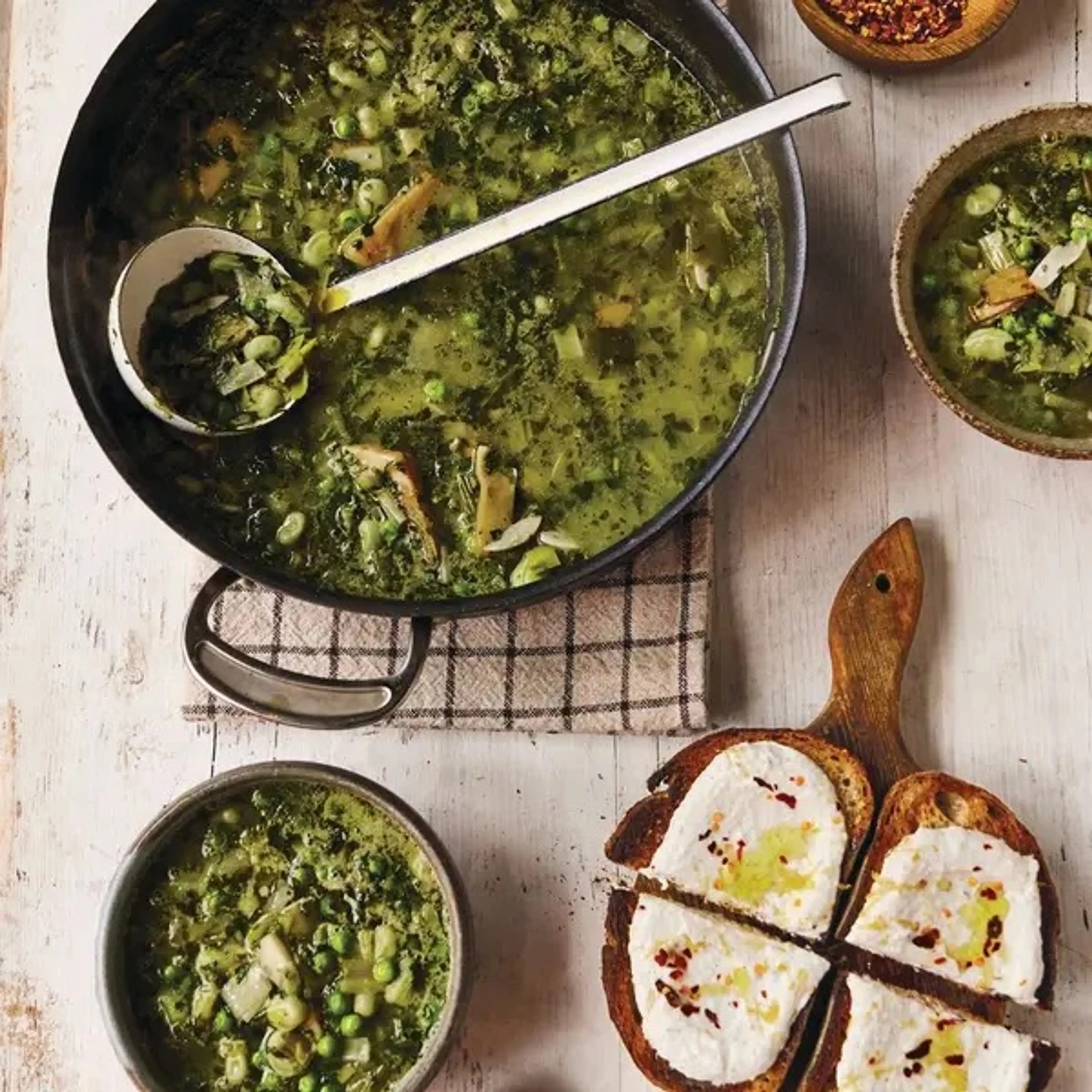Spring soup & ricotta toast