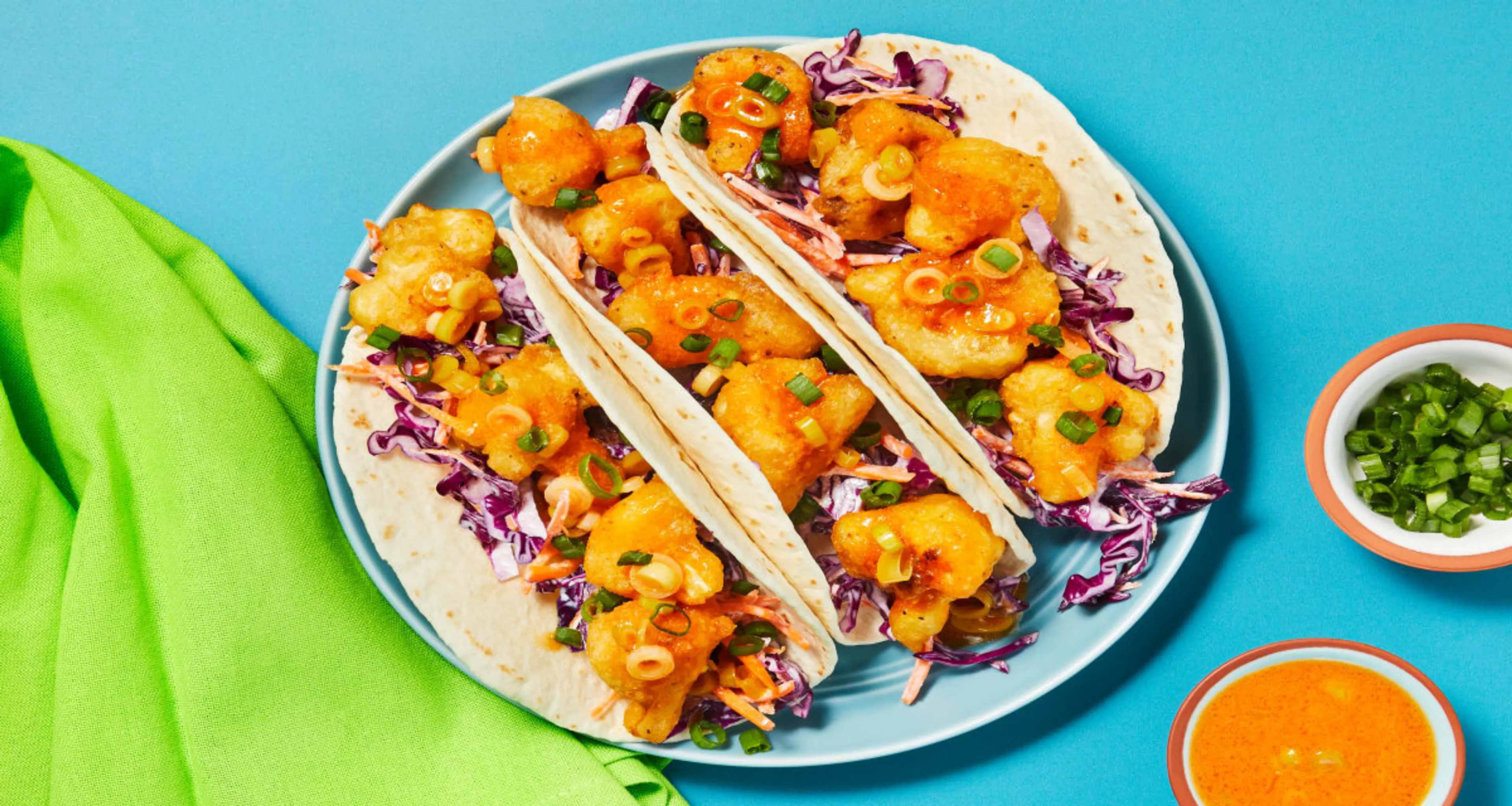 Buffalo Cauliflower Tacos with Tangy-Sweet Slaw