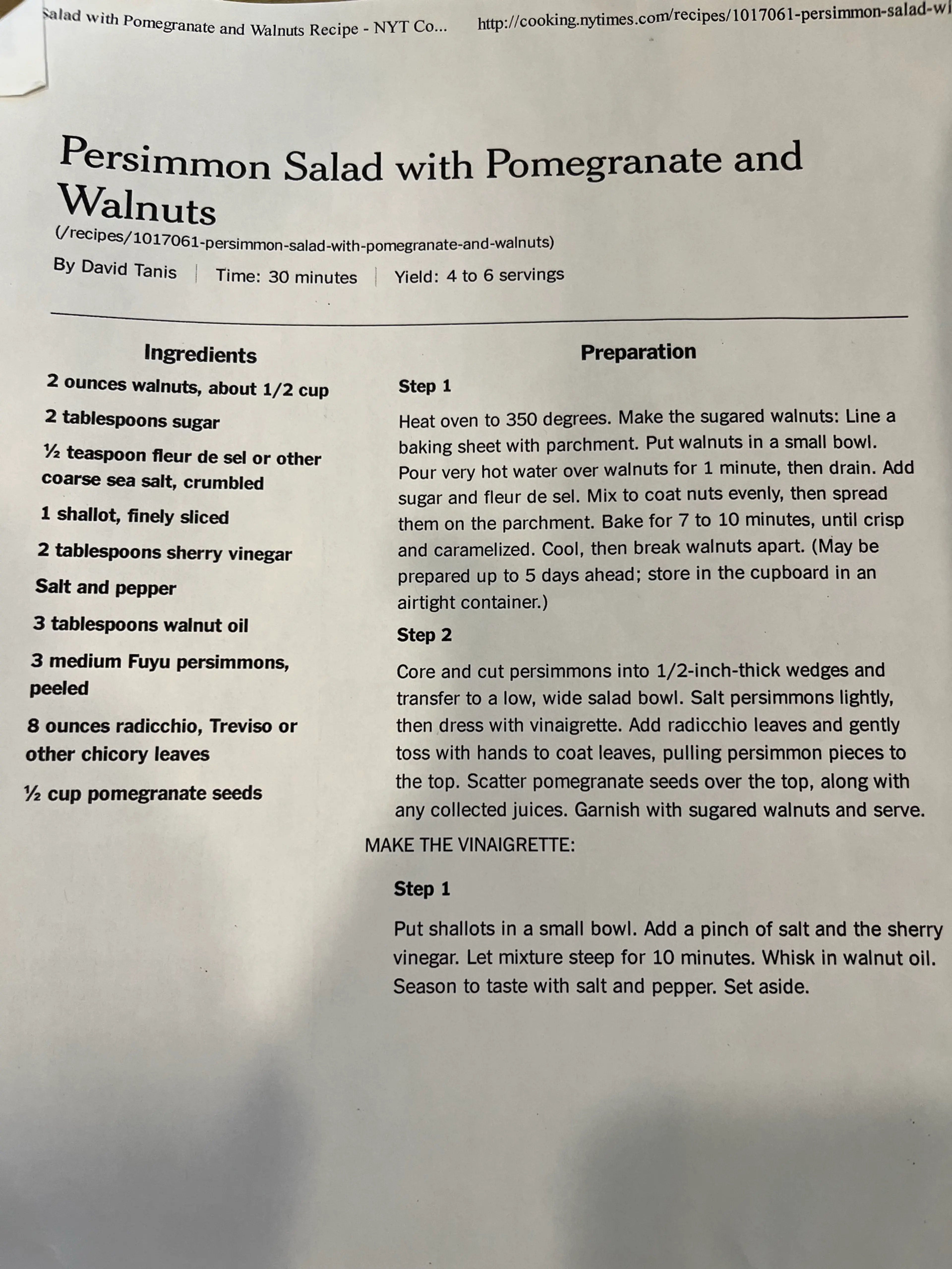 Persimmon Salad with Pomegranate and Walnuts