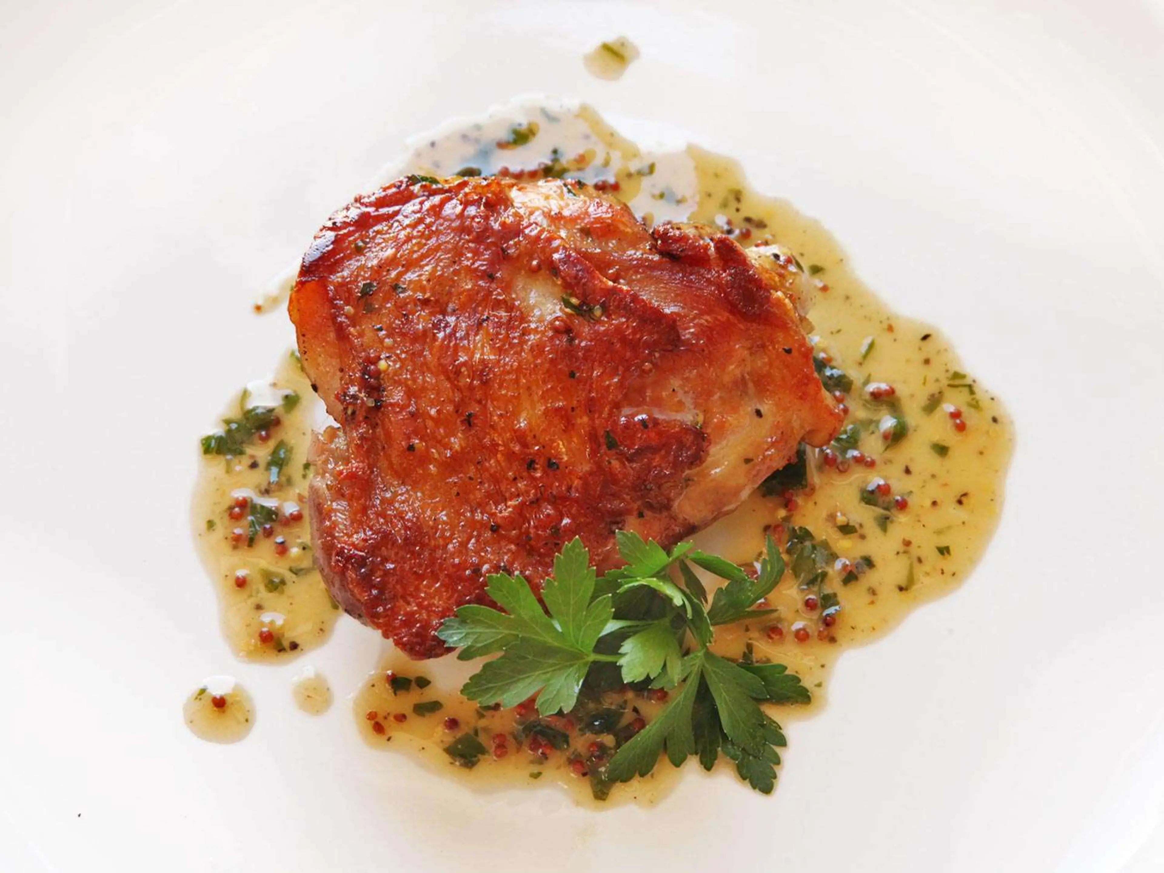 Crispy Sous Vide Chicken Thighs With Mustard-Wine Pan Sauce