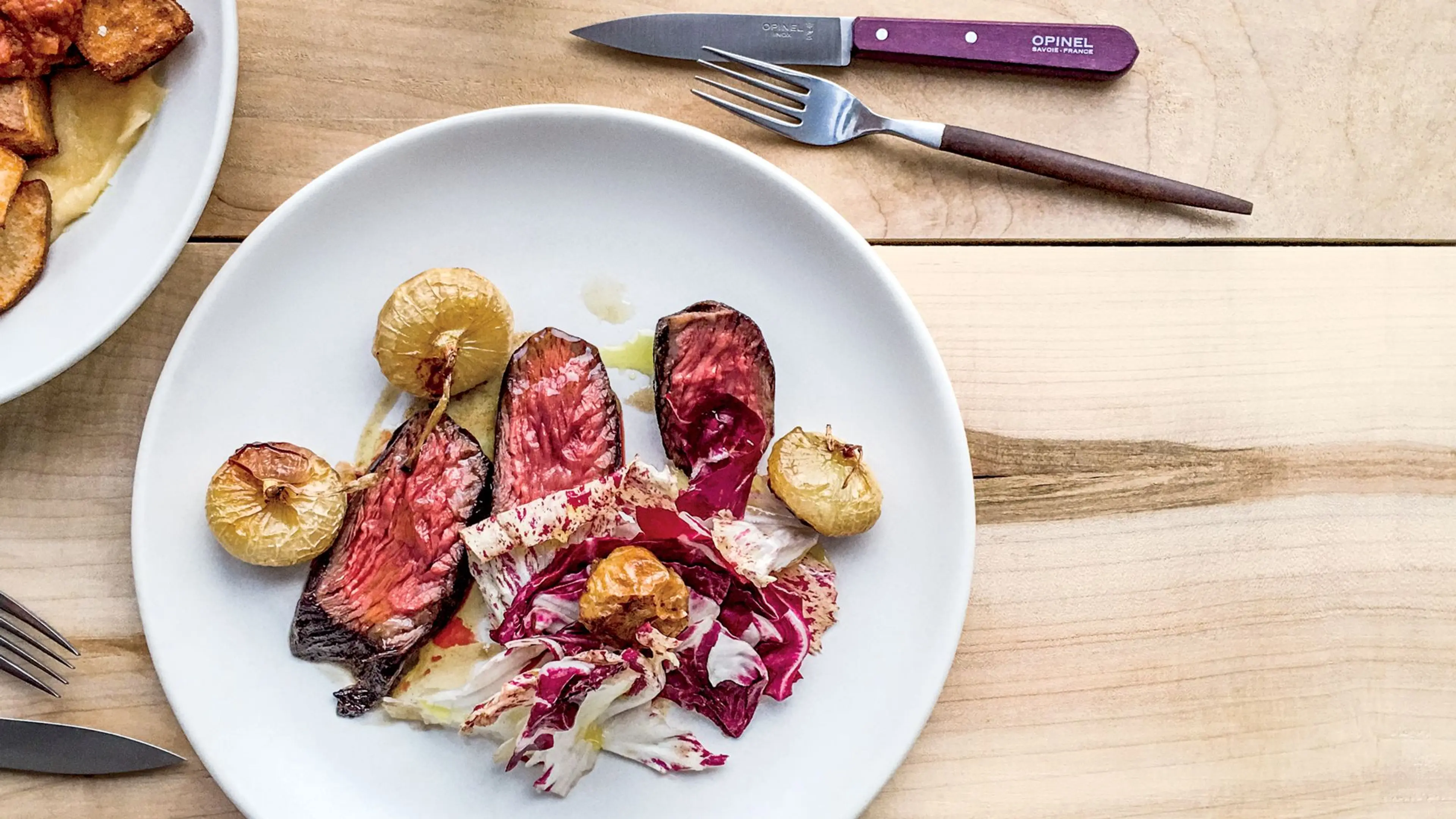 Seared Bavette Steak With Caramelized Cipolline Onions And R