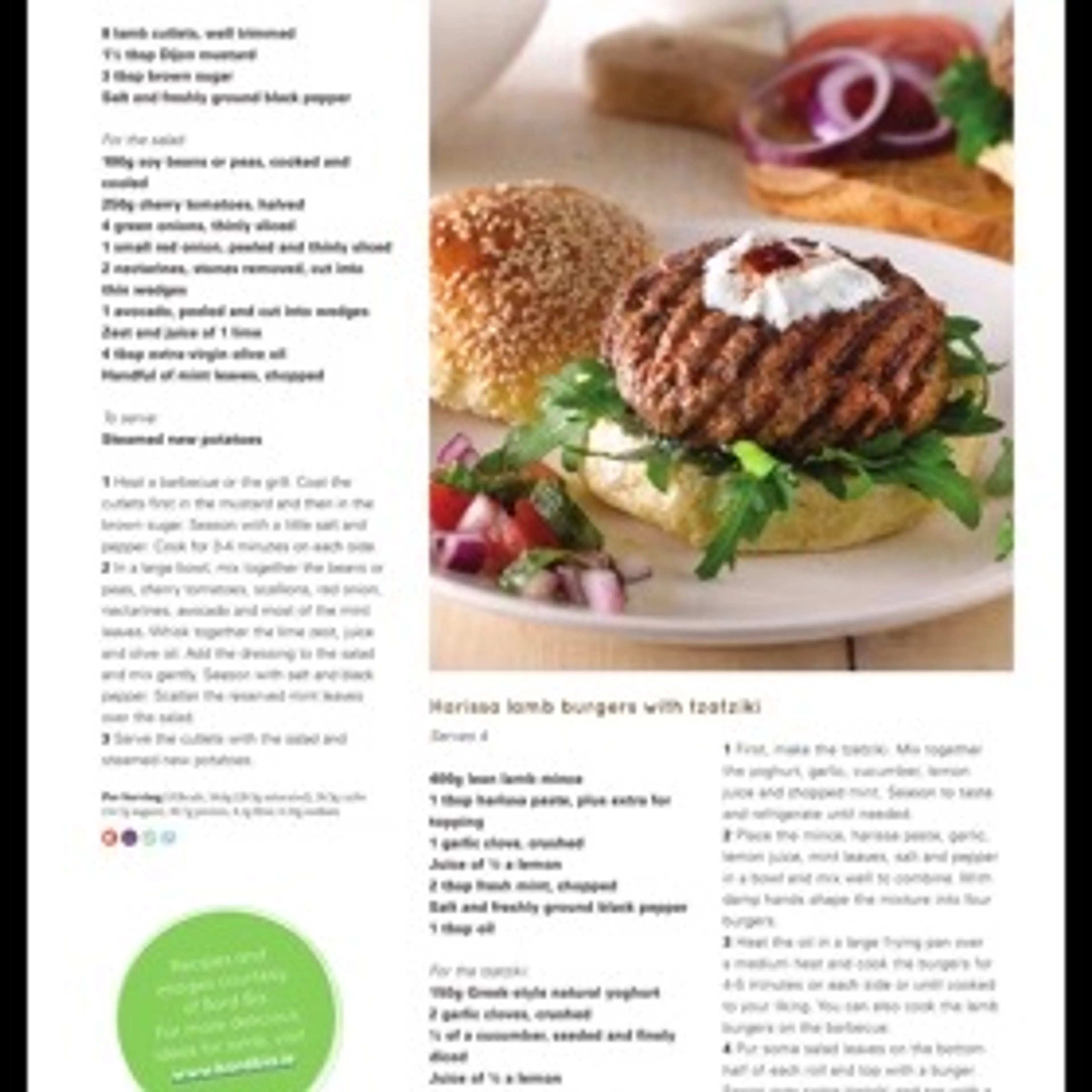 Harissa lamb burgers with tzatziki