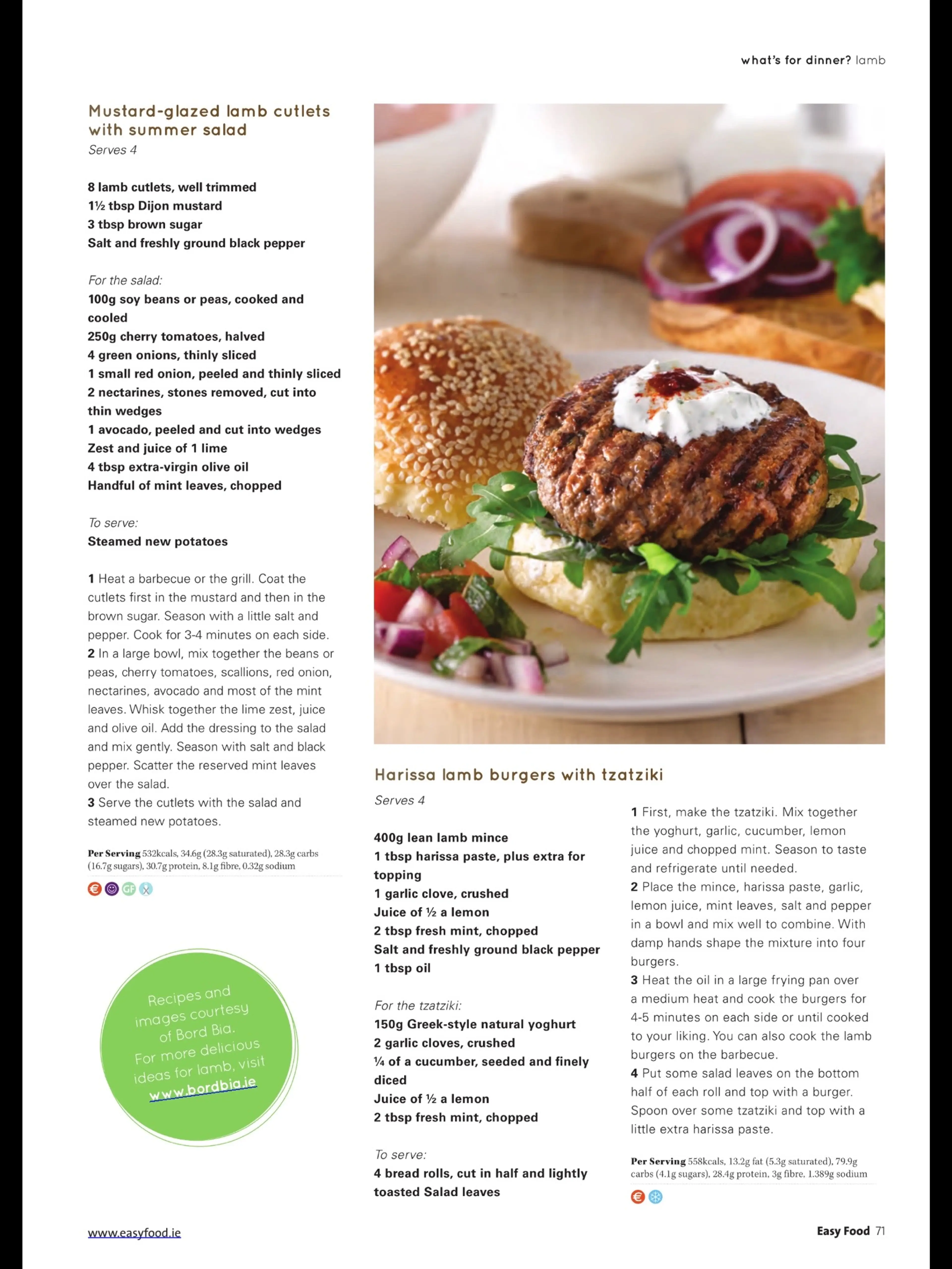 Harissa lamb burgers with tzatziki